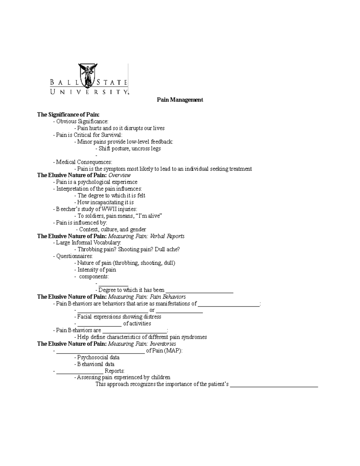 Health Psychology Chapter 10 notes - Pain Management The Significance ...