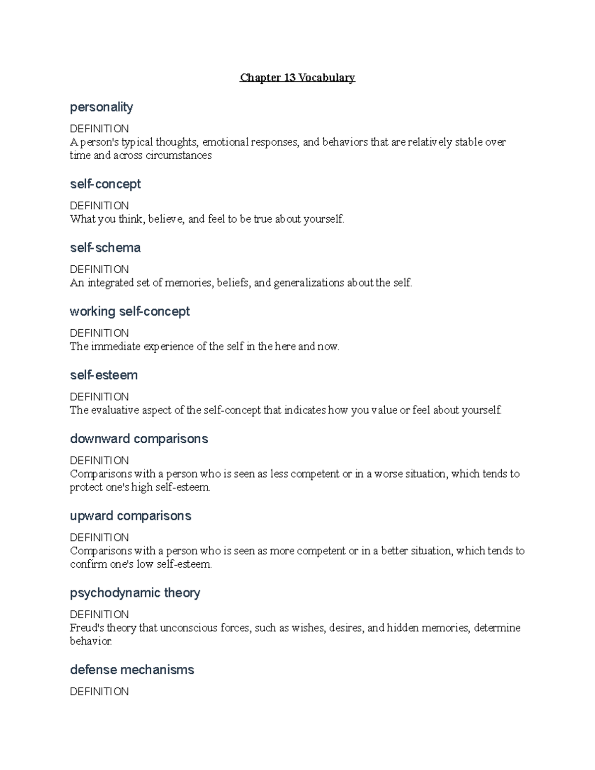 Chapter 13 Vocabulary Chapter 13 Vocabulary personality DEFINITION A