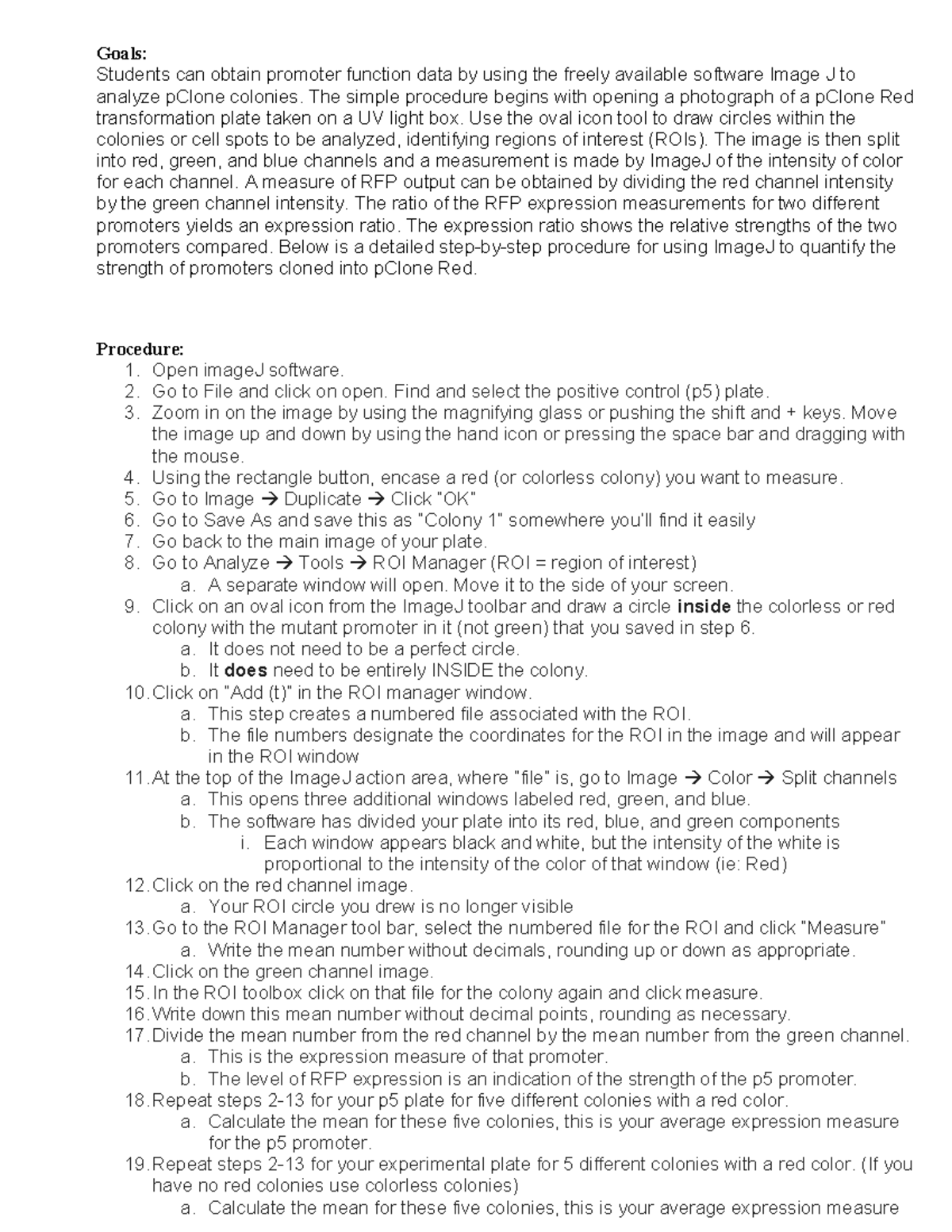 Bio 134 Promoter Strength JB - Goals: Students can obtain promoter ...
