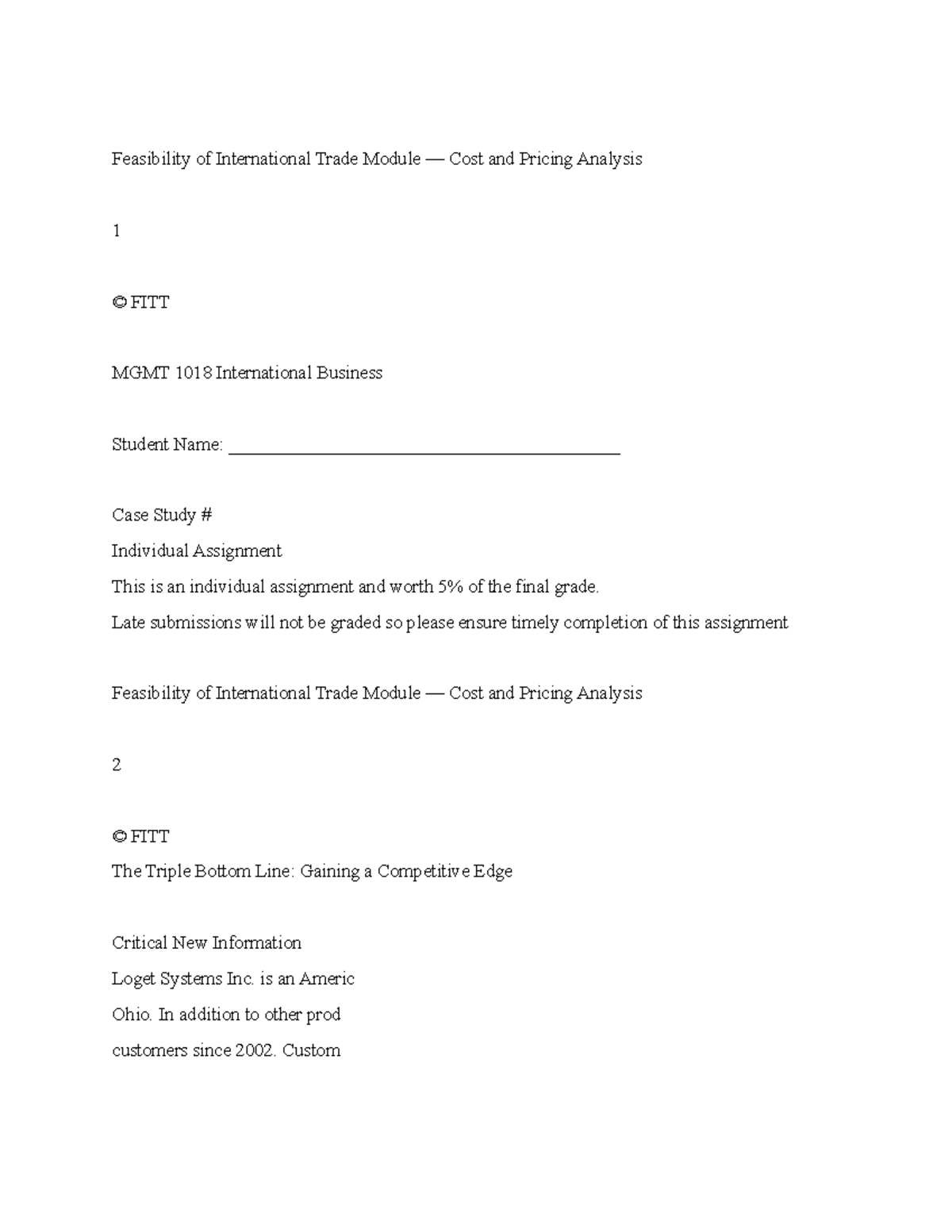 Case 2 global trade - Feasibility of International Trade Module — Cost ...