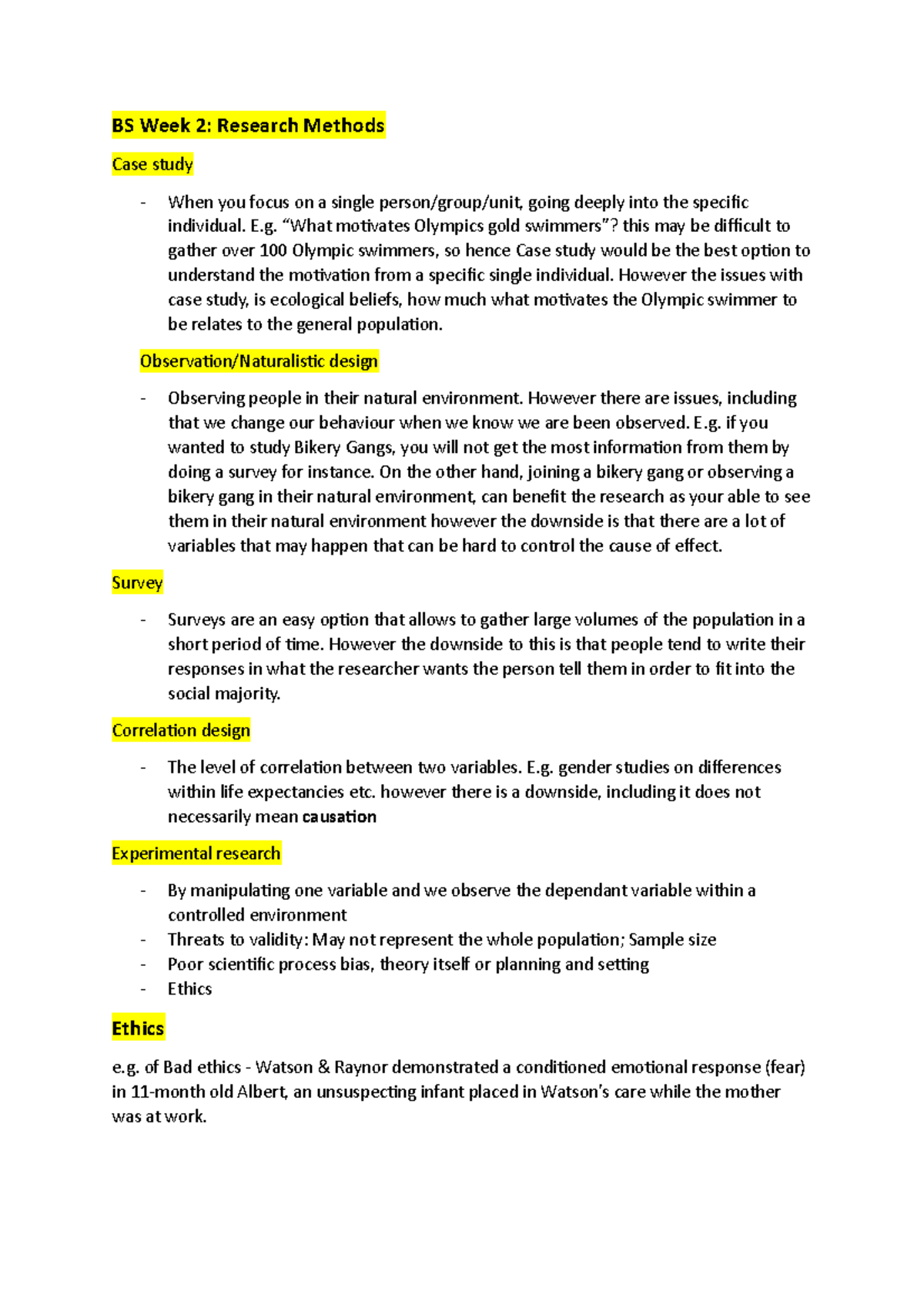 BS Week 2 Reseach methods - BS Week 2: Research Methods Case study When ...