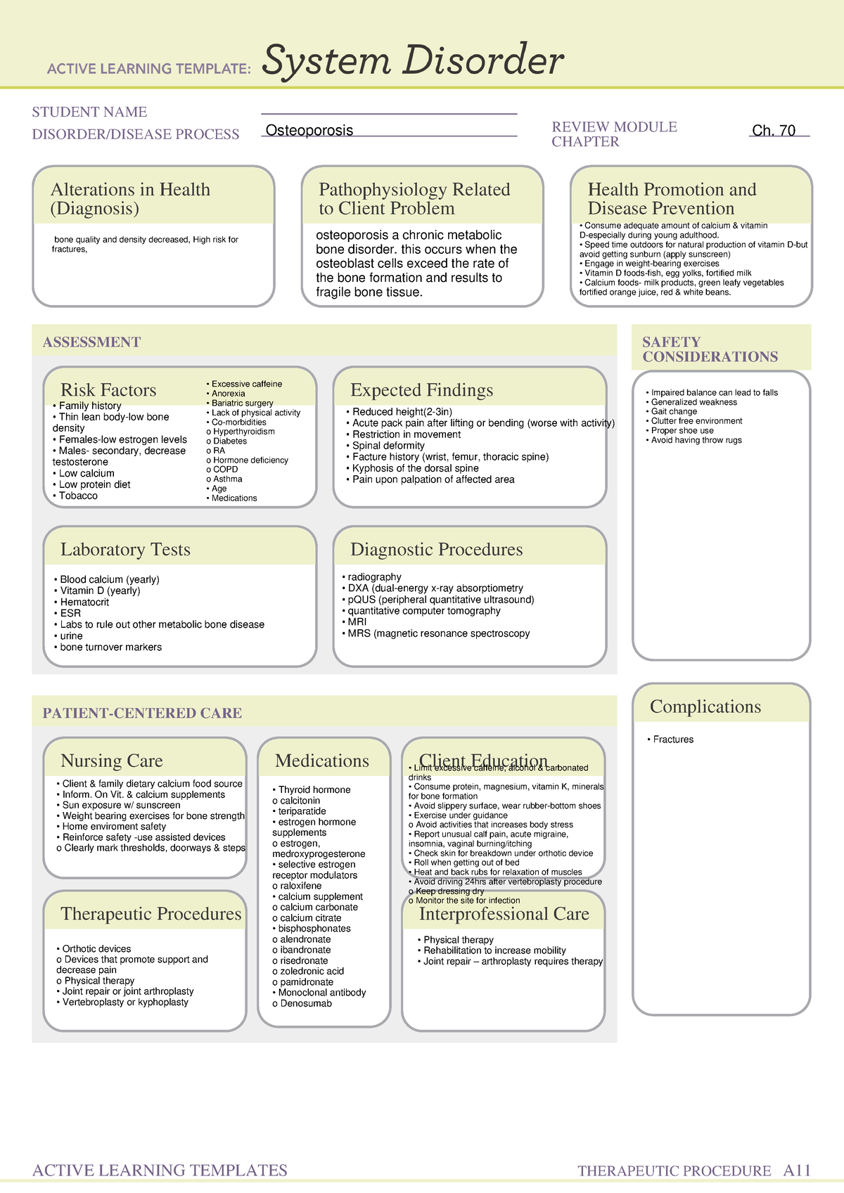 ATI template Osteoporosis - STUDENT NAME DISORDER/DISEASE PROCESS ...