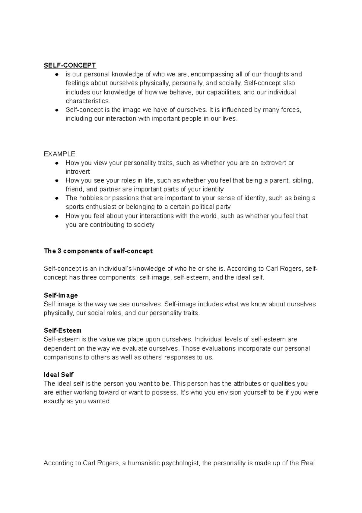 UTS Psychology Self-concept - SELF-CONCEPT is our personal knowledge of ...