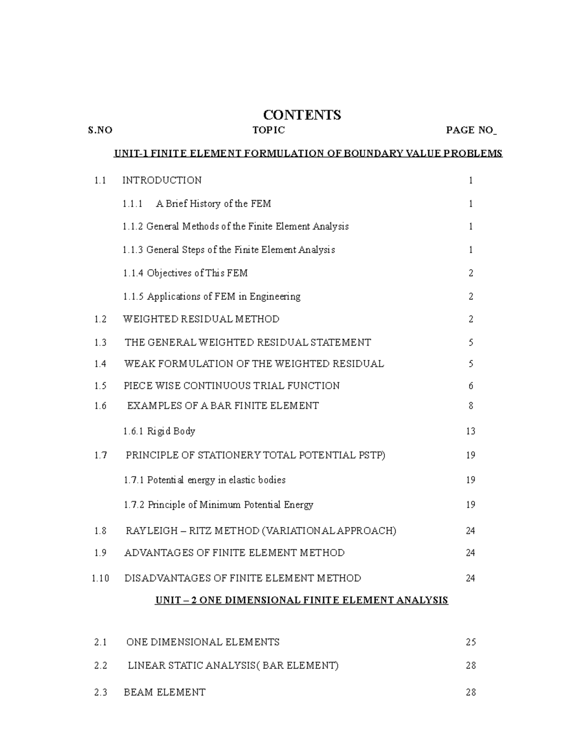 Finite Element Analysis - Notes 3 - CONTENTS S TOPIC PAGE NO 1 ...