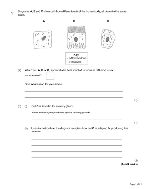 Set 2 Cell Biology Grades 7 9 - The diagram shows the same plant cell ...