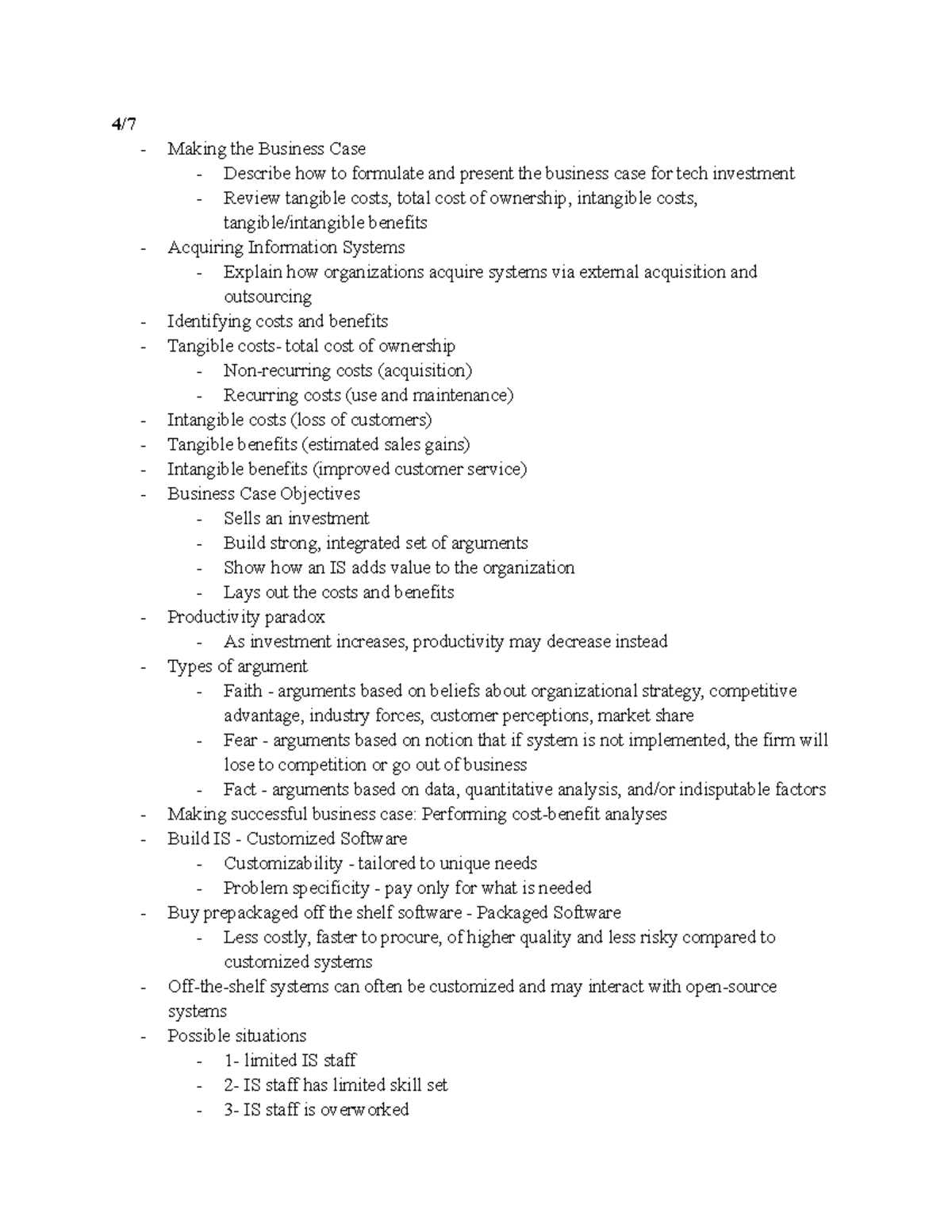 Unit 6 Systems Development - 4/ Making the Business Case Describe how ...