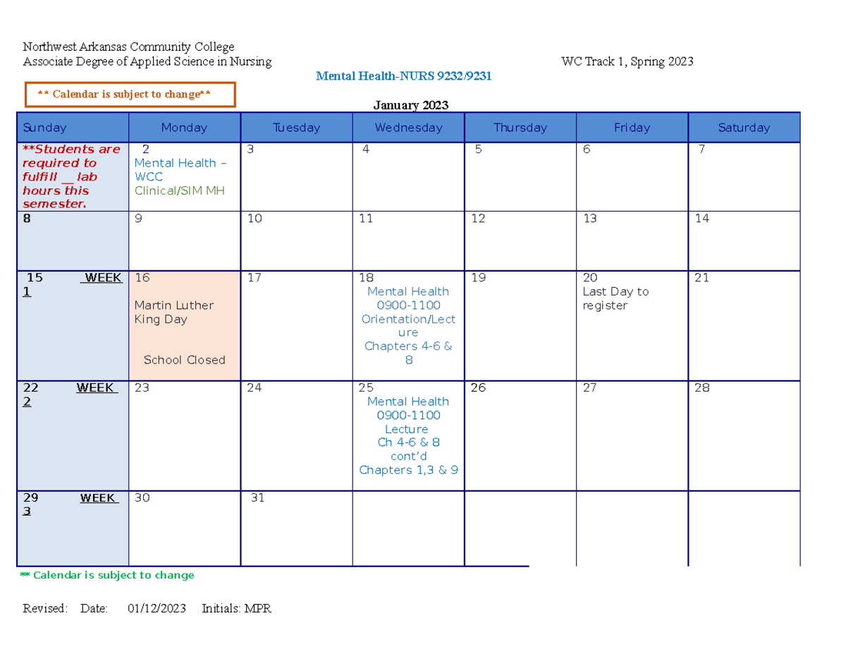 Mental Health WCC Spring 2023 Associate Degree of Applied Science in