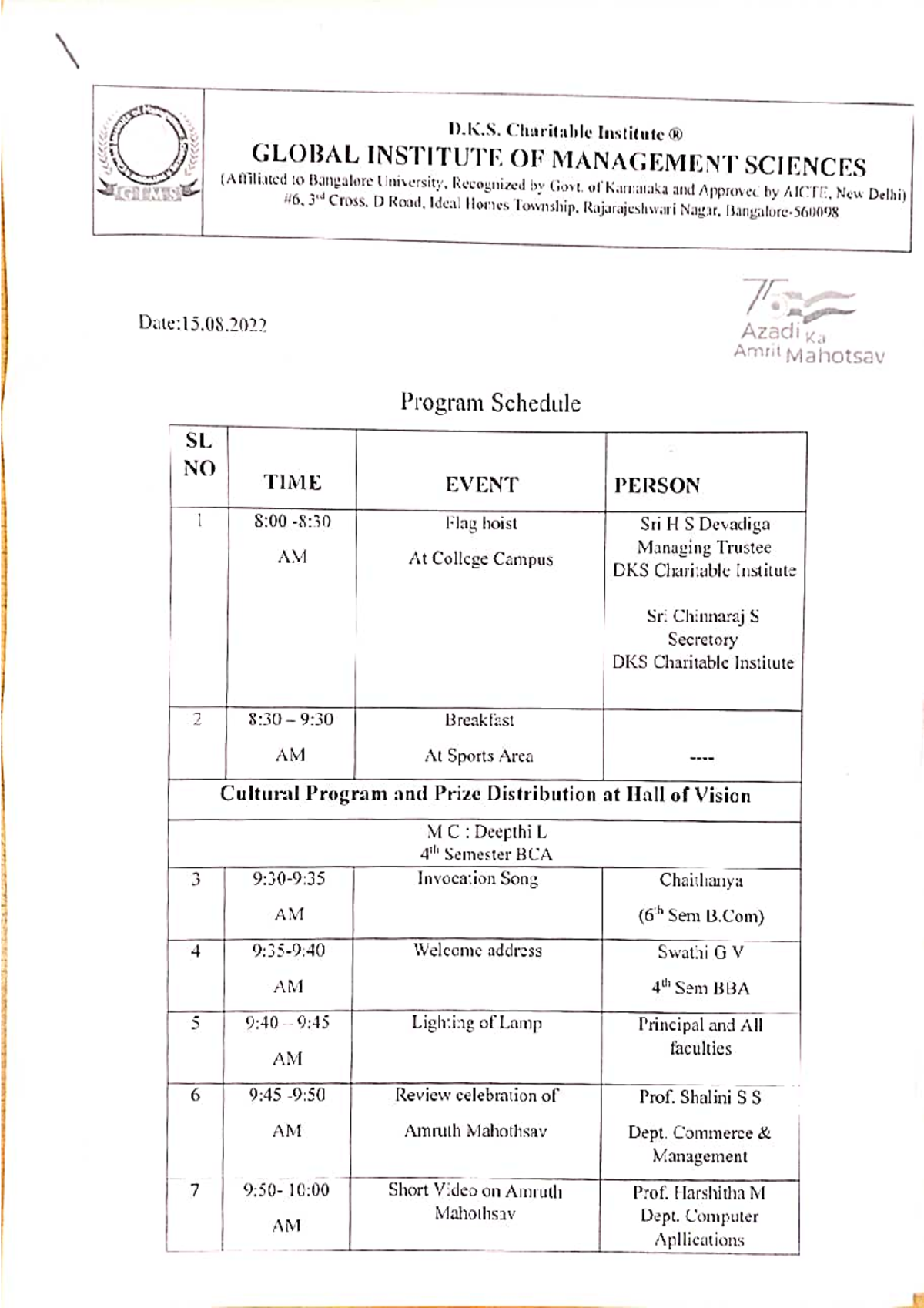 15 august program schedule - English - Studocu