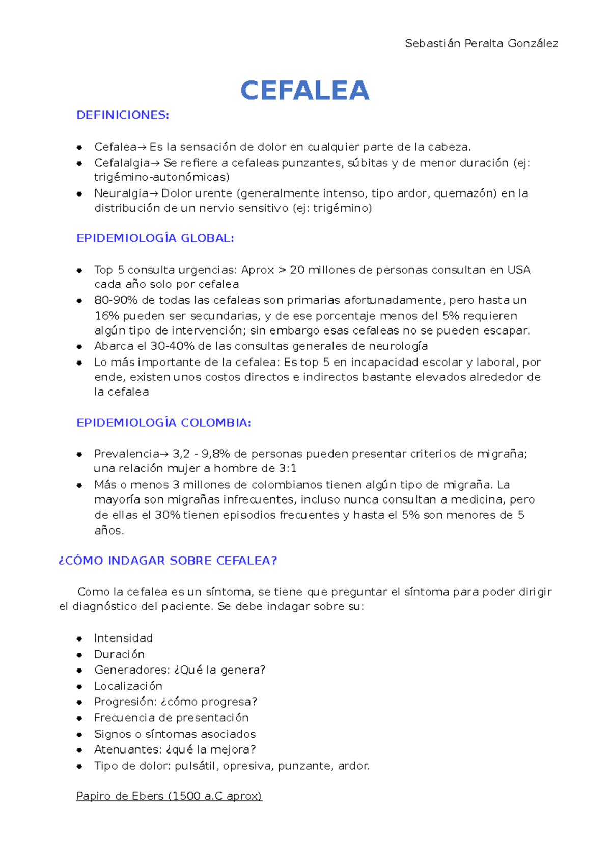 2) Cefalea SAS Apuntes medicina interna CEFALEA DEFINICIONES