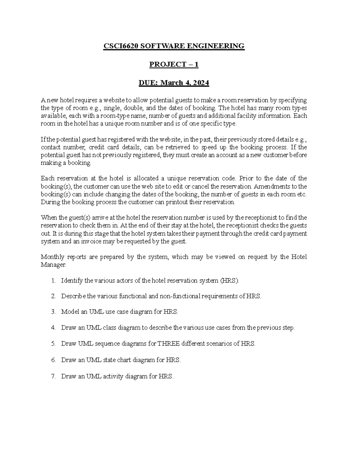Project - 1 - CSCI6620 SOFTWARE ENGINEERING PROJECT – 1 DUE: March 4 ...