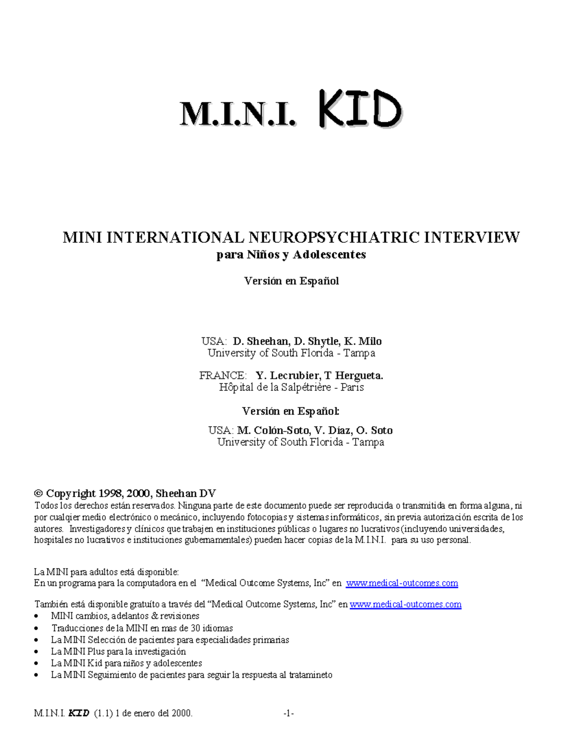 M.I.N.I KID - Cuestionario de screening para niños - M M..II..NN ...