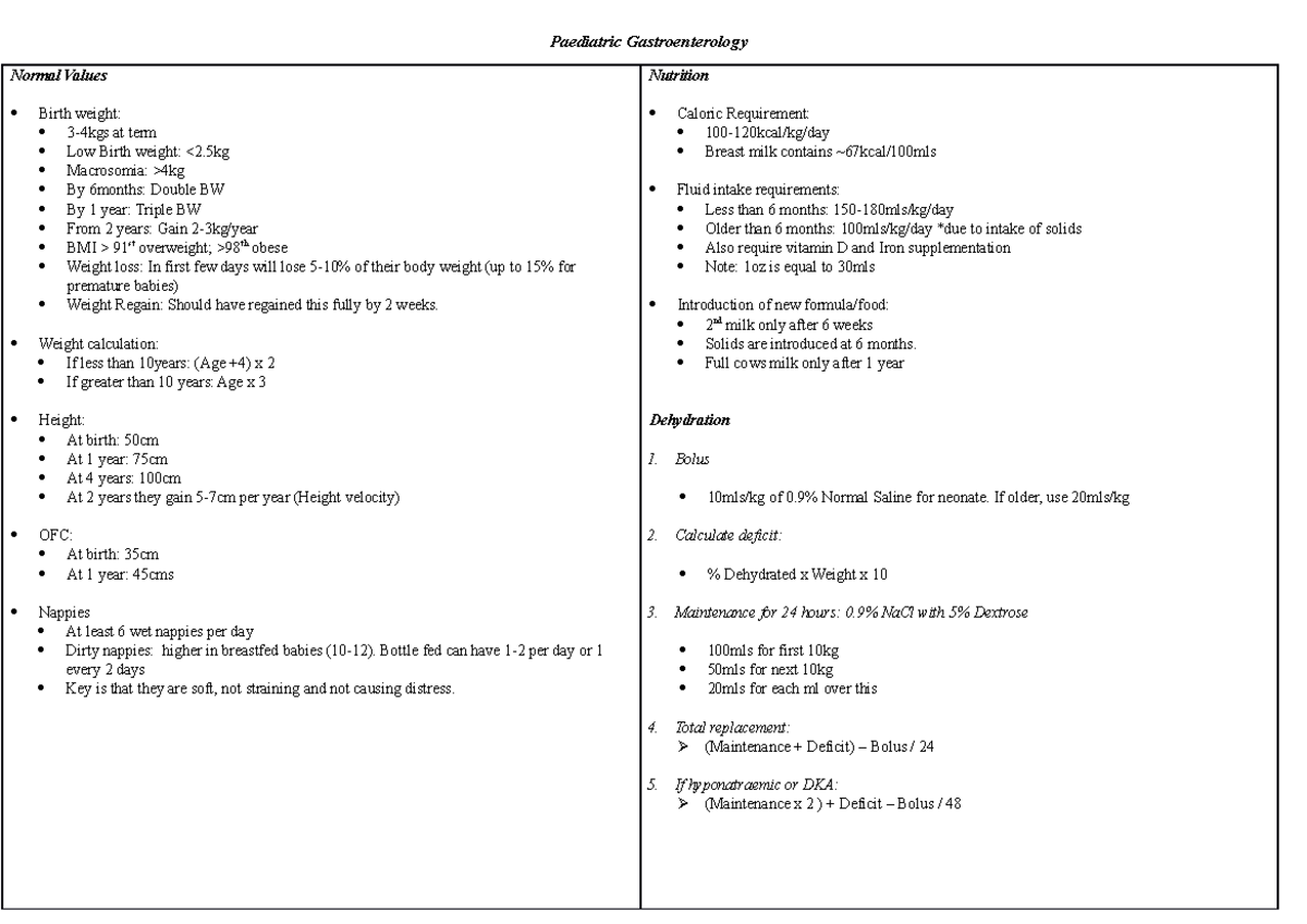 Gastro Pathology in Paeds - Paediatric Gastroenterology Normal Values ...