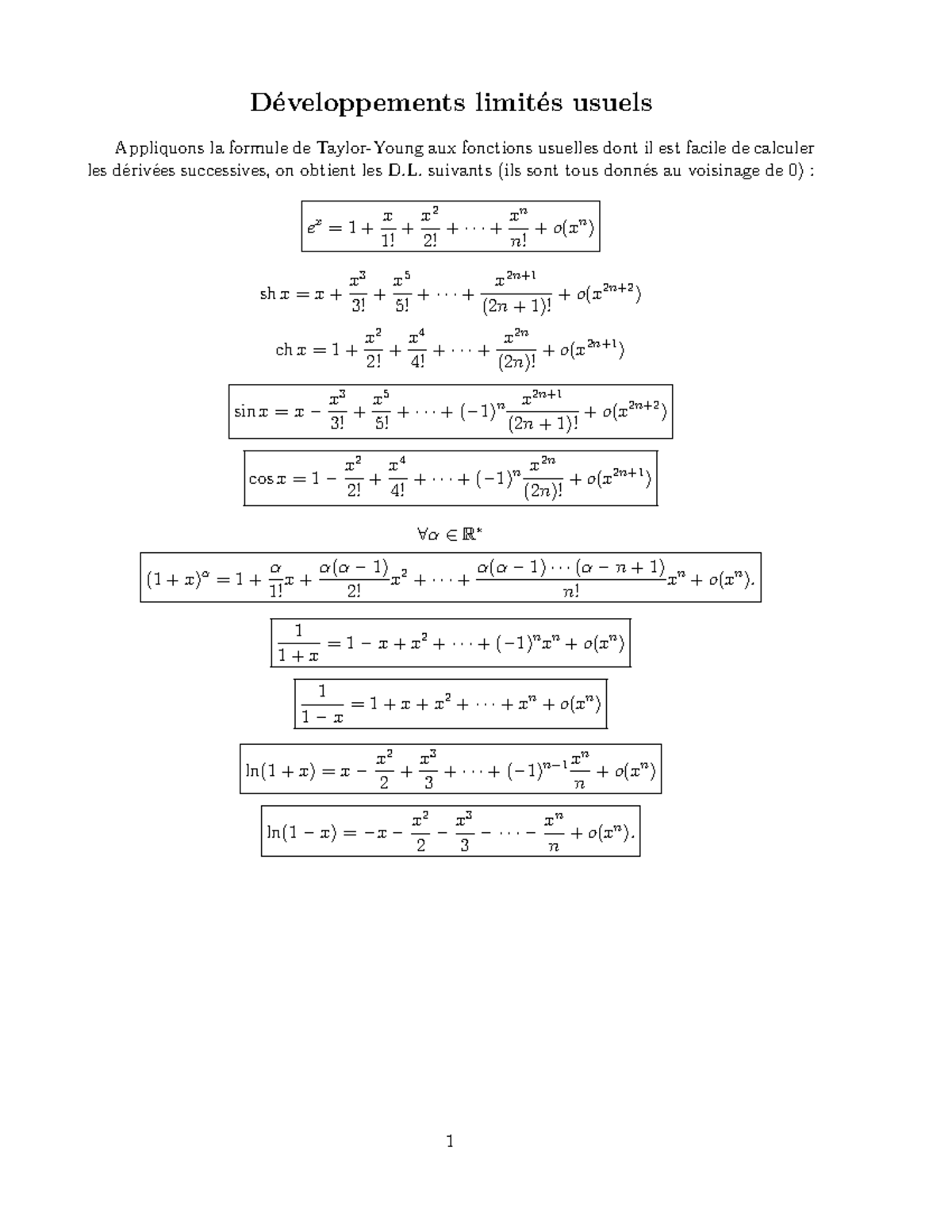 DLUsuel Développement limités Développements limités usuels