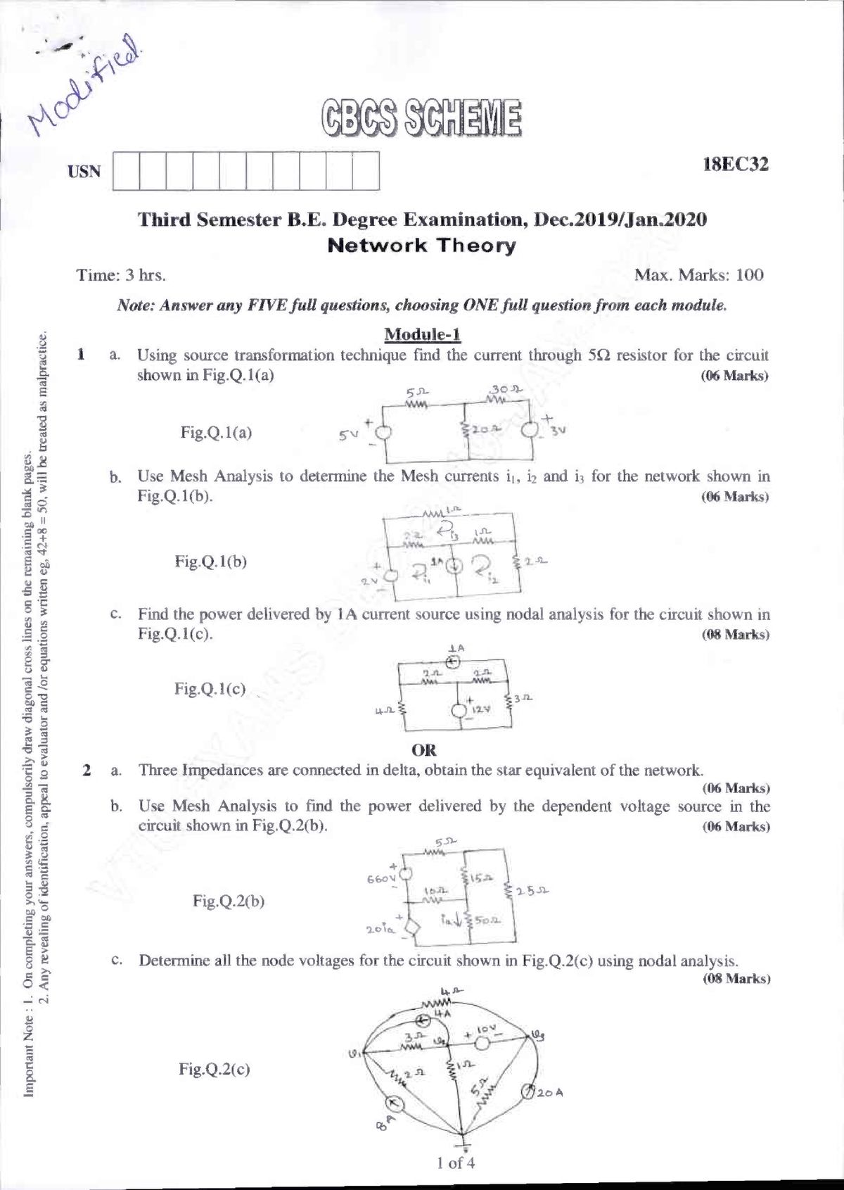 Vtu Exam Question Paper With Solution Of 18ec32 Network Theory Jan 2020