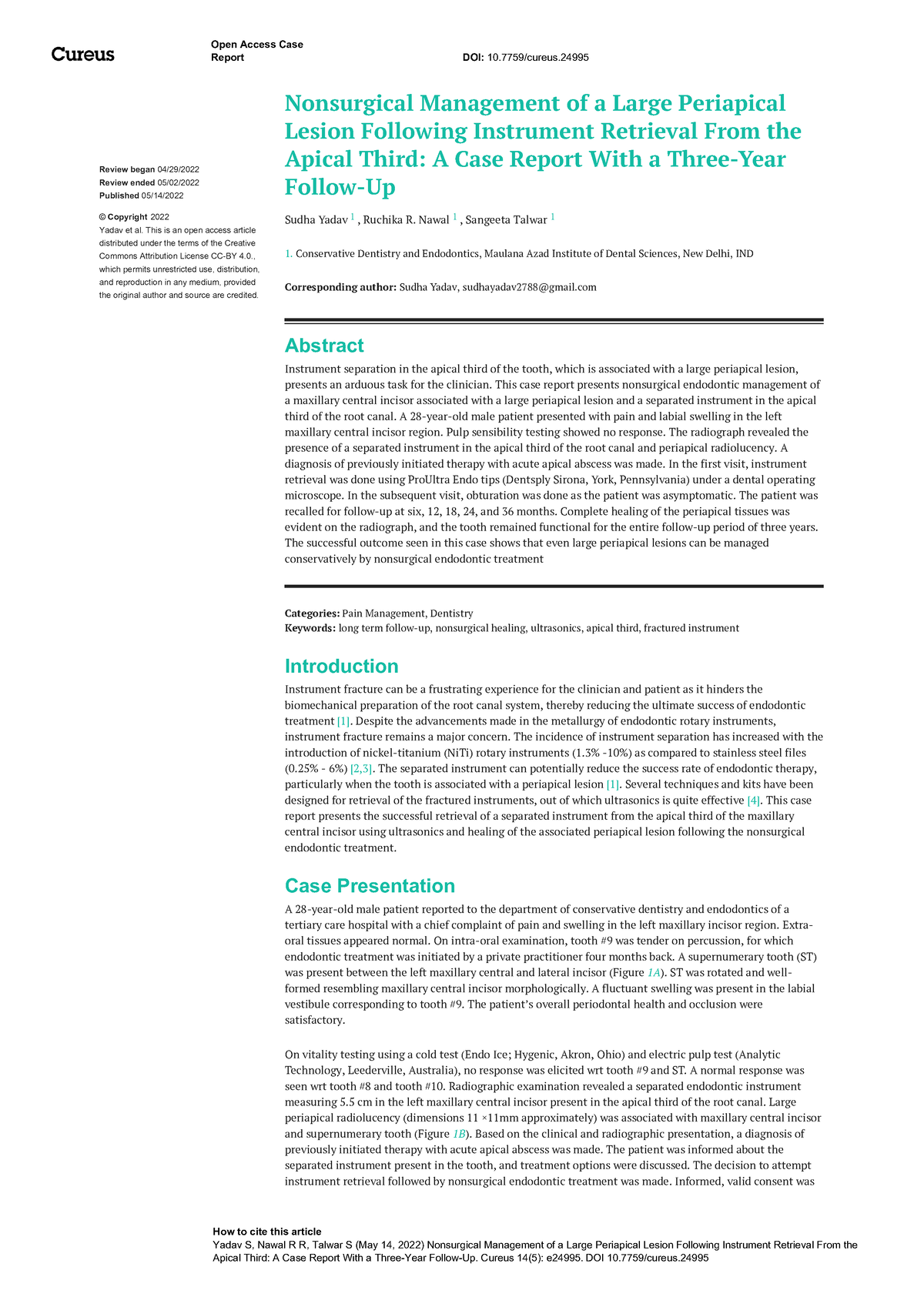 Nonsurgical Management Of A Large Periapical Lesion Following ...