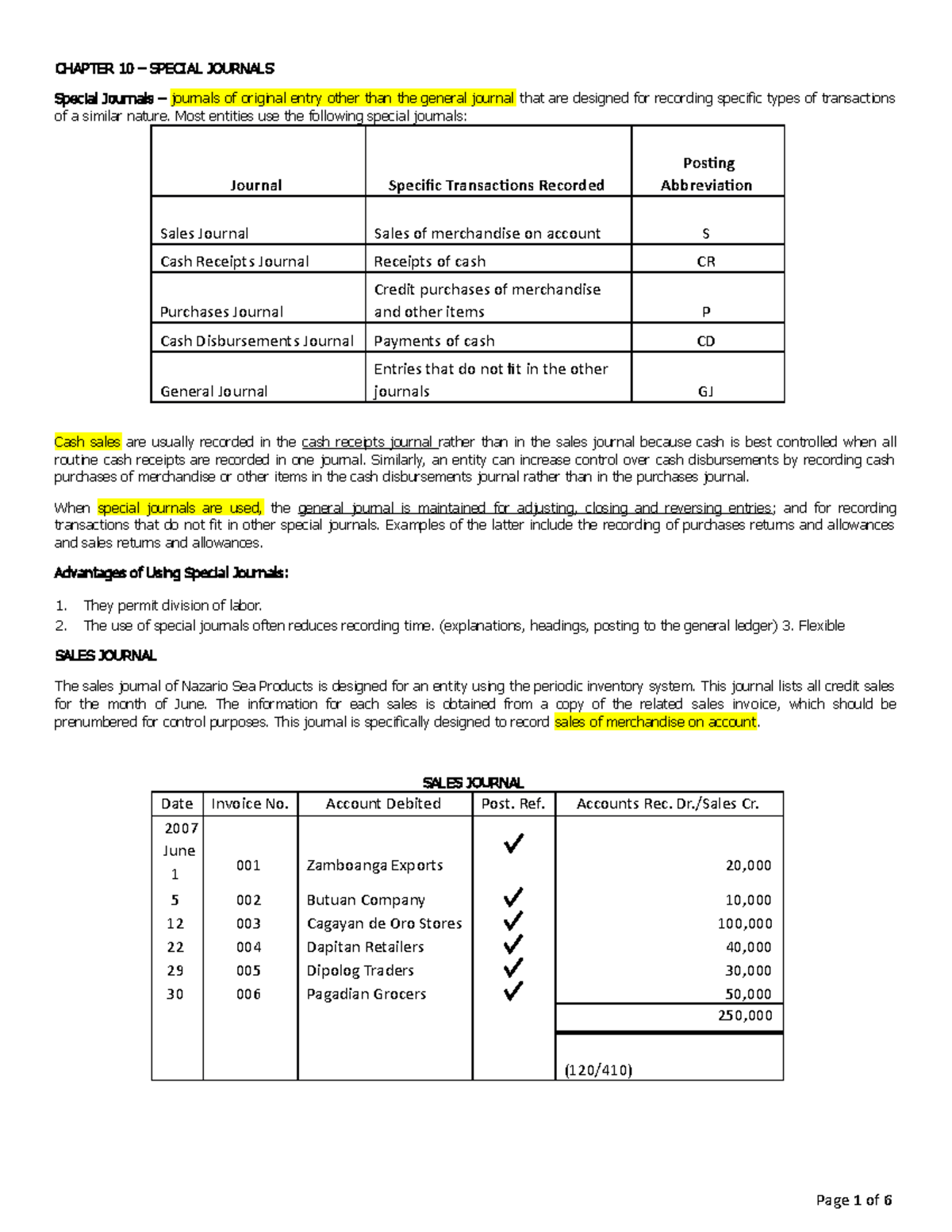 Chapter 11 Special Journals CHAPTER 10 SPECIAL JOURNALS Special