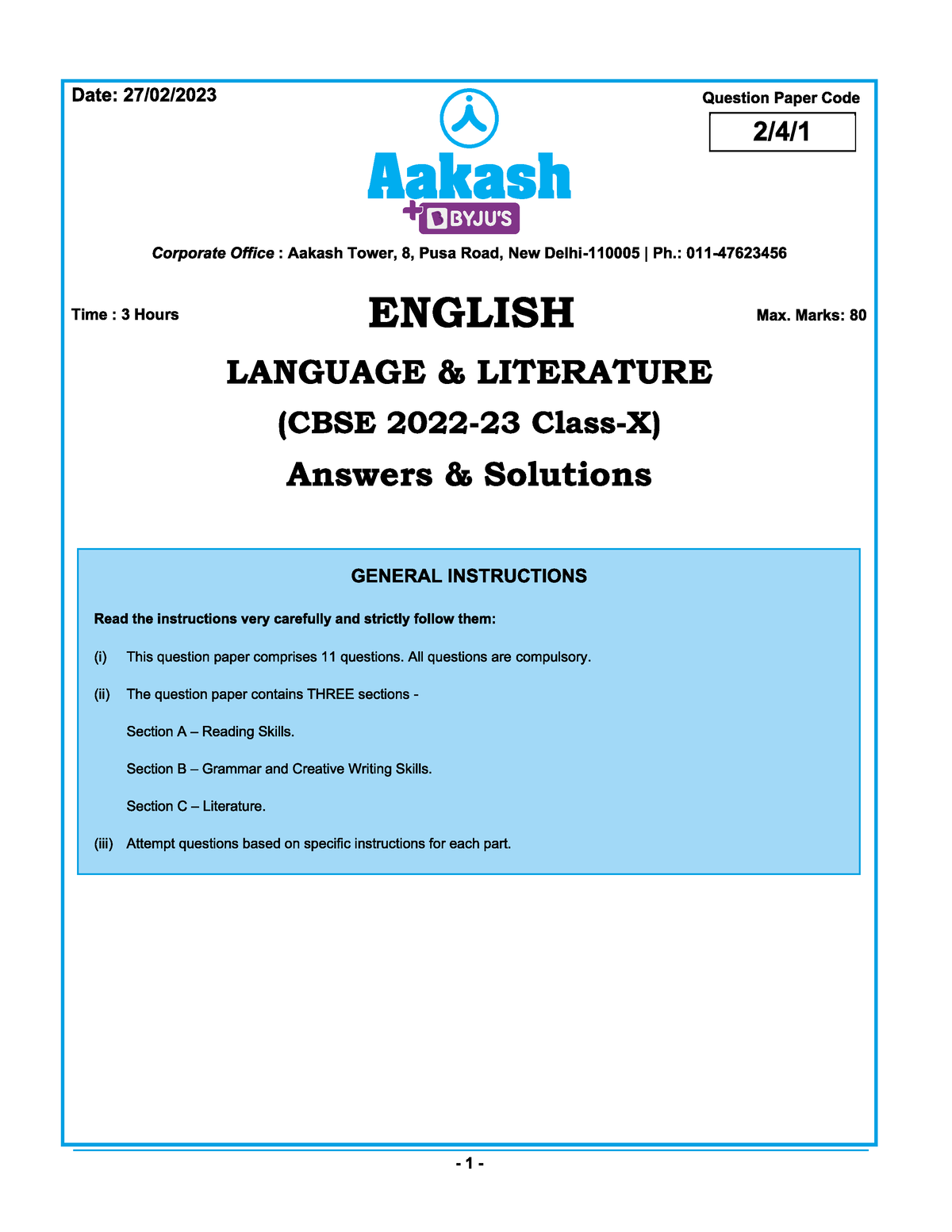 ASol English-Language-Literature-Set-1-27-02-2023 - English A: Language ...