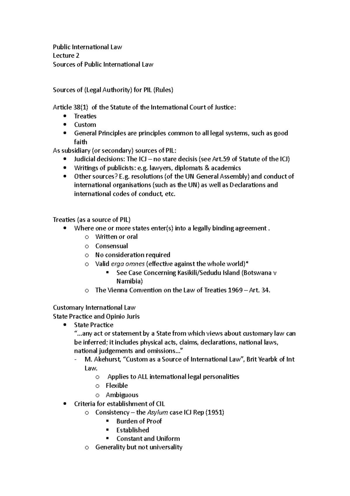 Lecture 2 Public International Law Lecture 2 Sources Of Public 