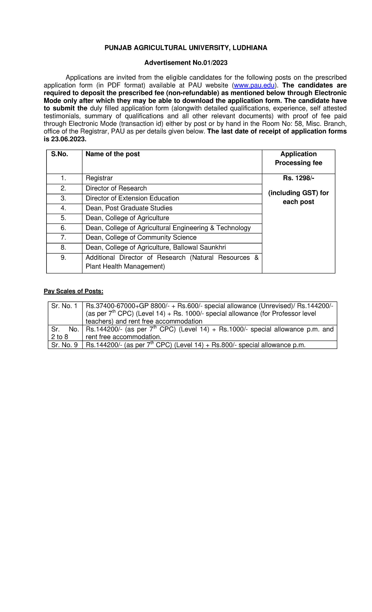 Advt 2023 1 - Lecture notes - PUNJAB AGRICULTURAL UNIVERSITY, LUDHIANA ...