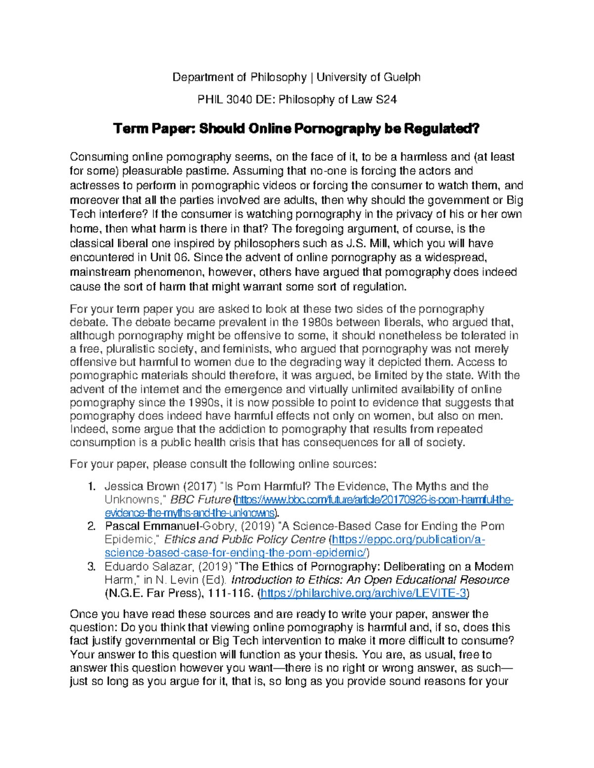 PHIL 3040 DE Term Paper Assignment S24 - Department of Philosophy ...