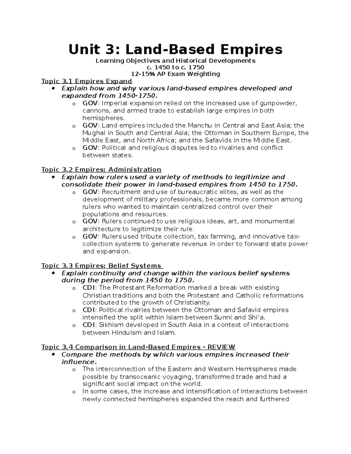 Overview Key Concepts Unit III 2019 Unit 3 LandBased Empires