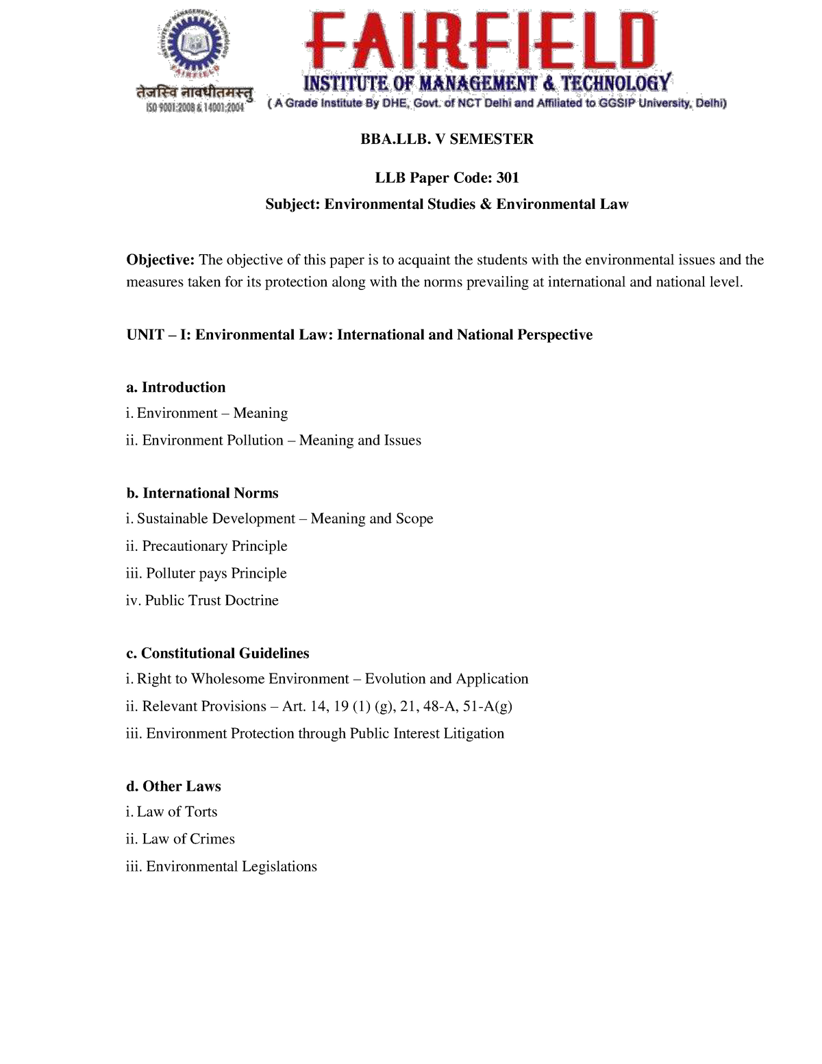 Bballb 301 - Lecture Notes All - BBA. V SEMESTER LLB Paper Code: 301 ...