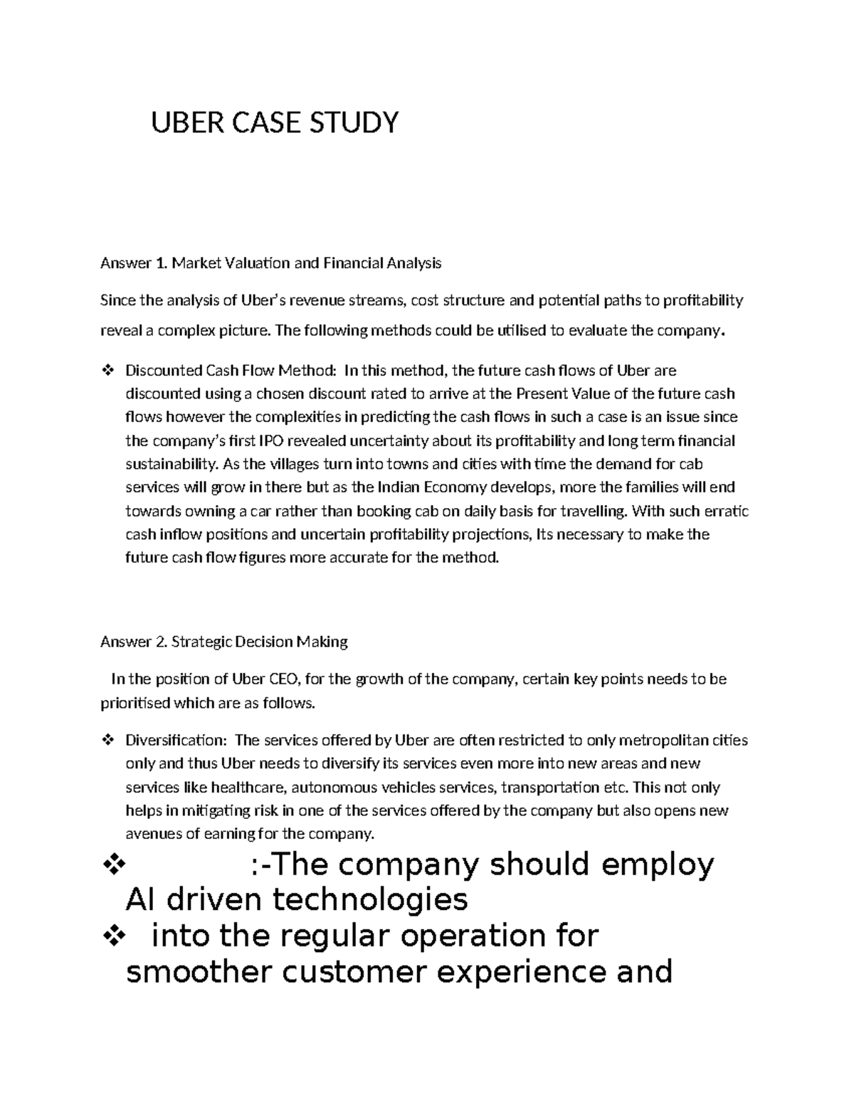 UBER CASE Study Project - UBER CASE STUDY Answer 1. Market Valuation ...