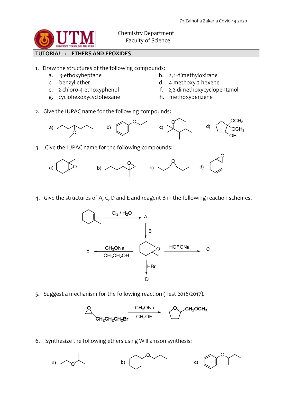 Tutorial Ethers And Epoxide Covid-19 2020 - Dr Zainoha Zakaria Covid-19 