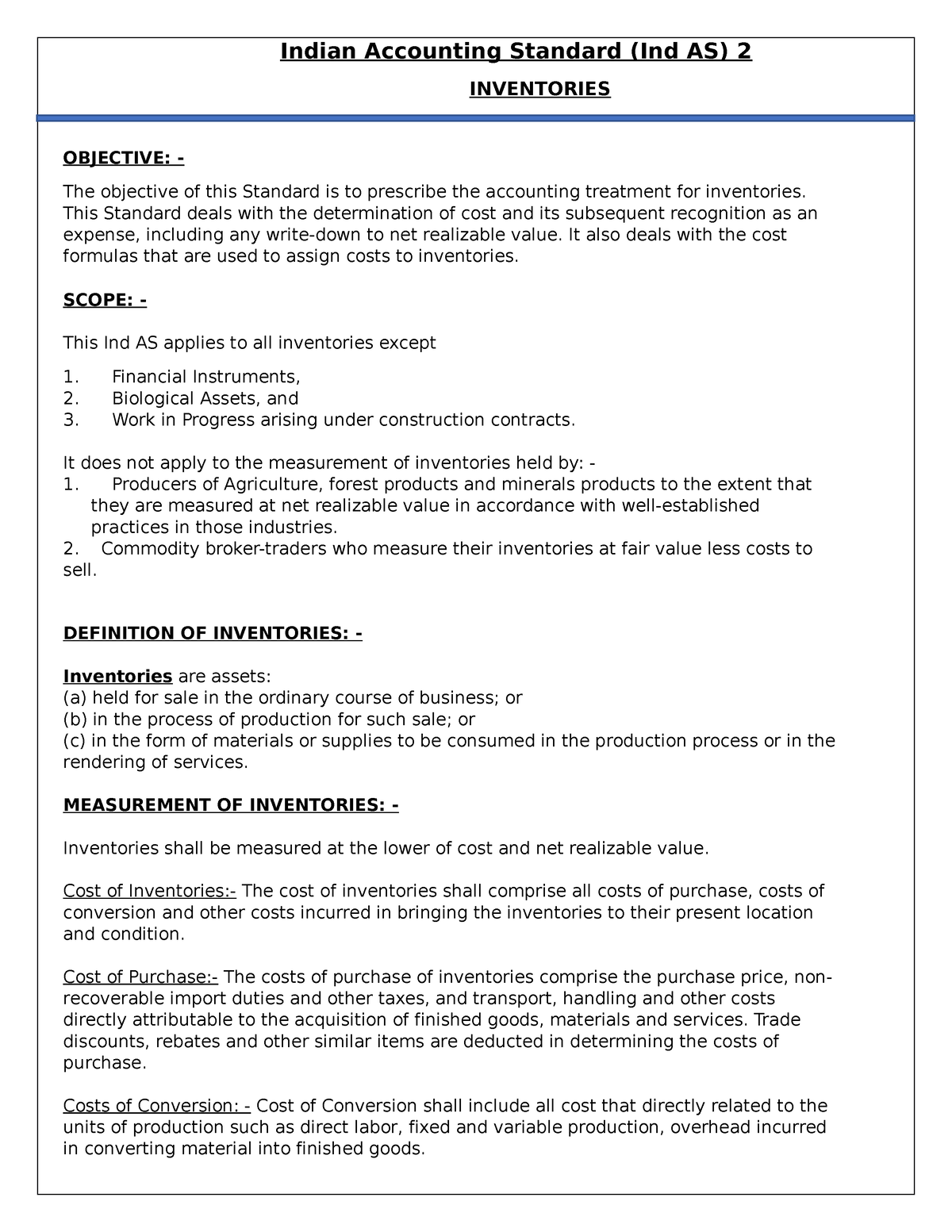 IND AS 2 - Summary of IND AS - Indian Accounting Standard (Ind AS) 2 ...