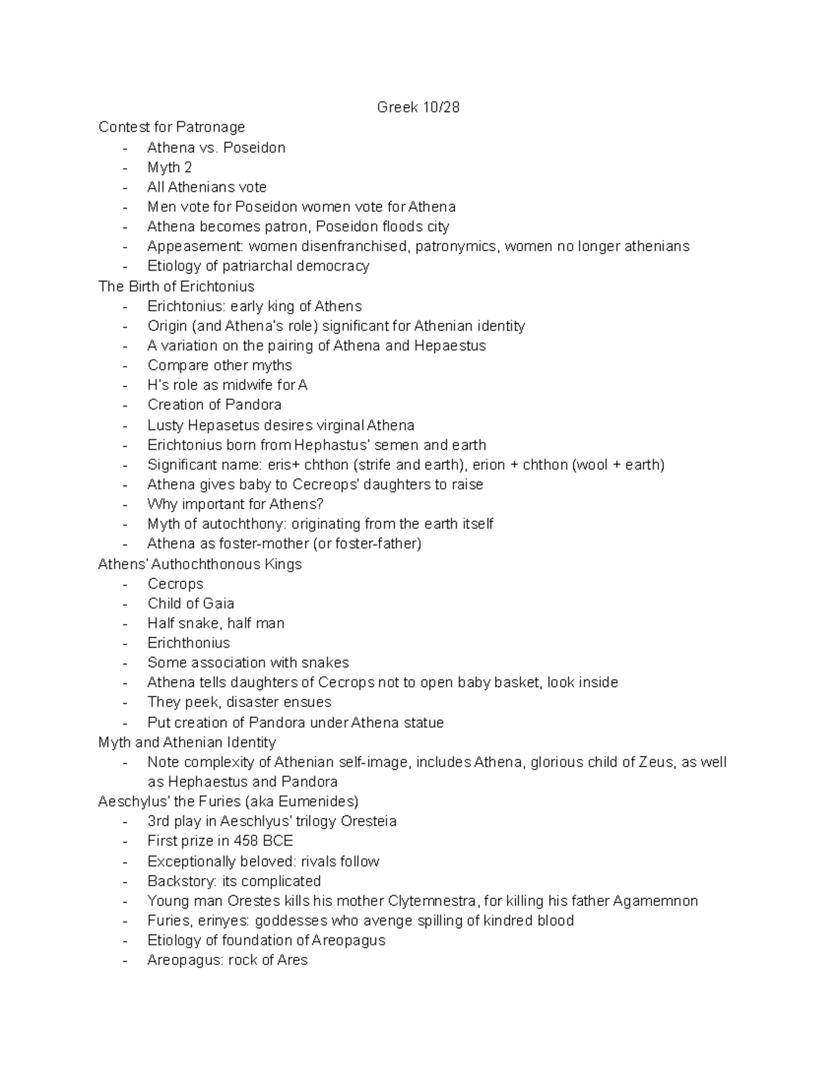 Greek 10 28 - Lecture notes for Classics 224 with Professor Wietzke ...