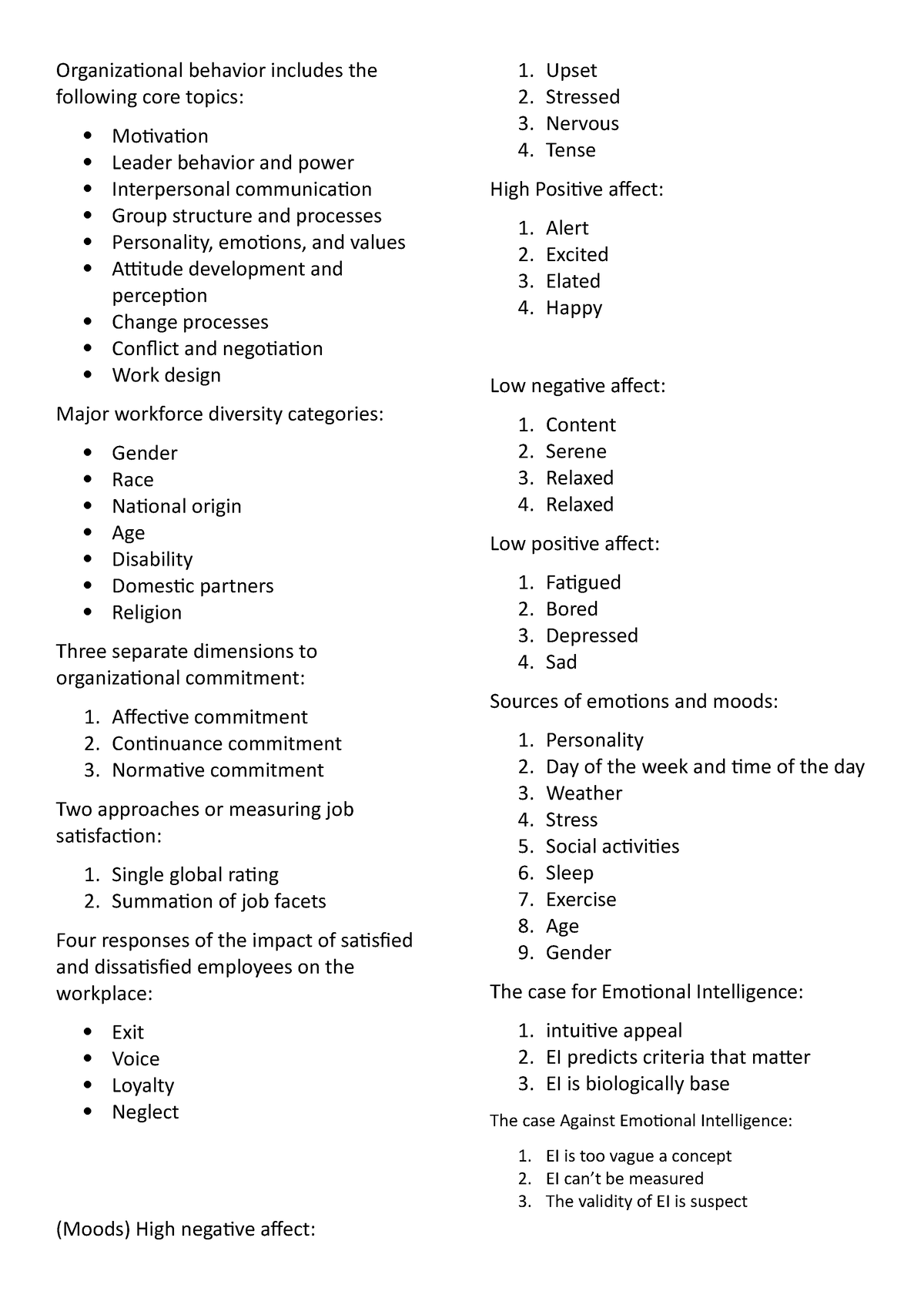 BSA EL (Chapter 1-4 Enumeration) - Organizational behavior includes the ...