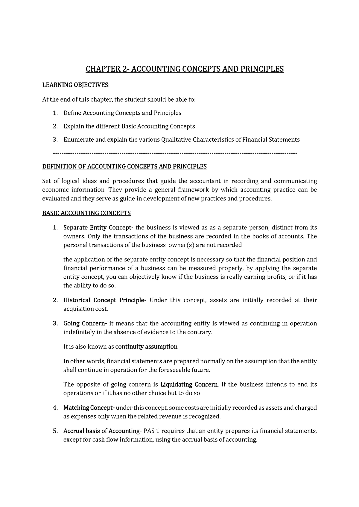 Chapter 2 - Accounting Concepts And Principles - CHAPTER 2 - ACCOUNTING ...