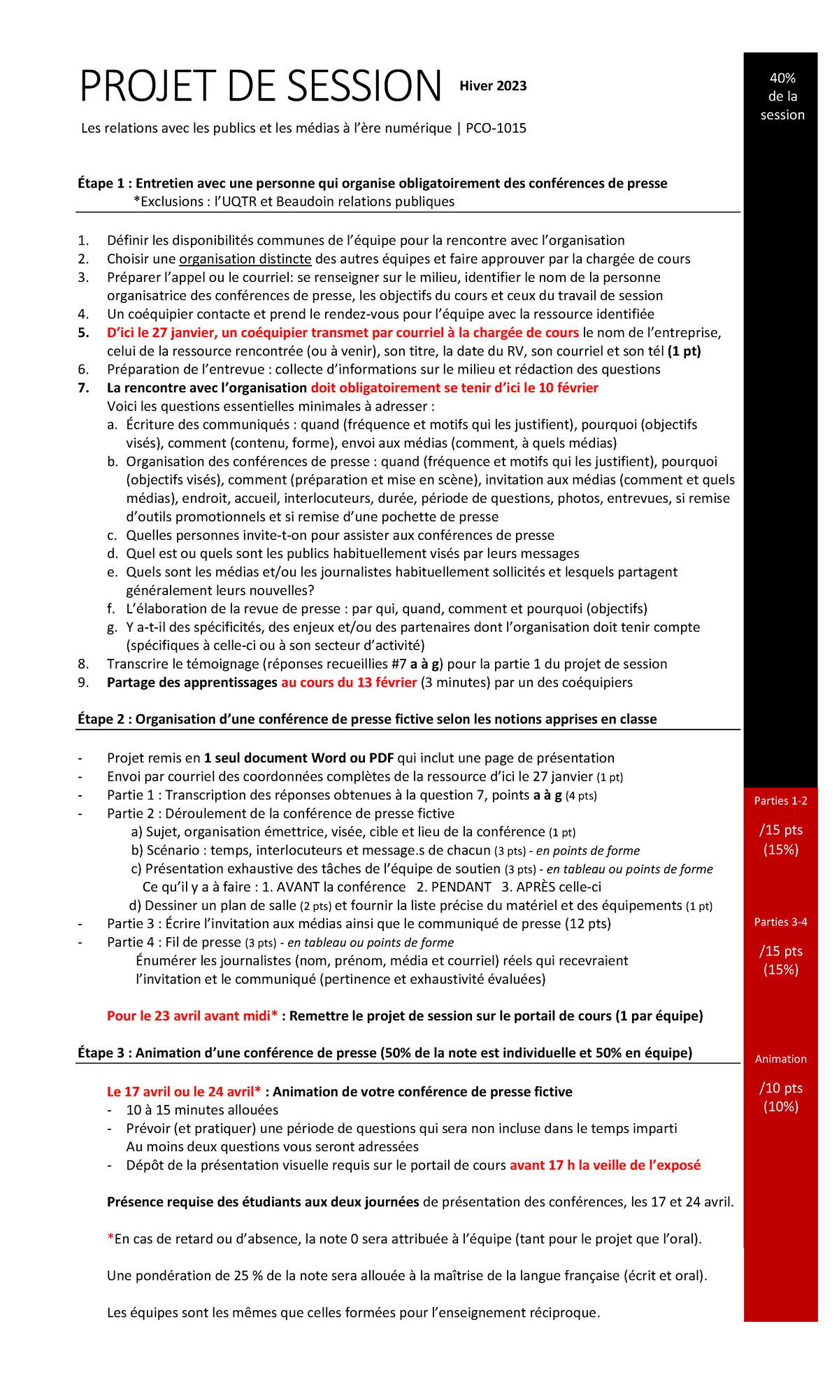 Projet De Session PCO-1015 - Consignes - PCO1015 - UQTR - Studocu