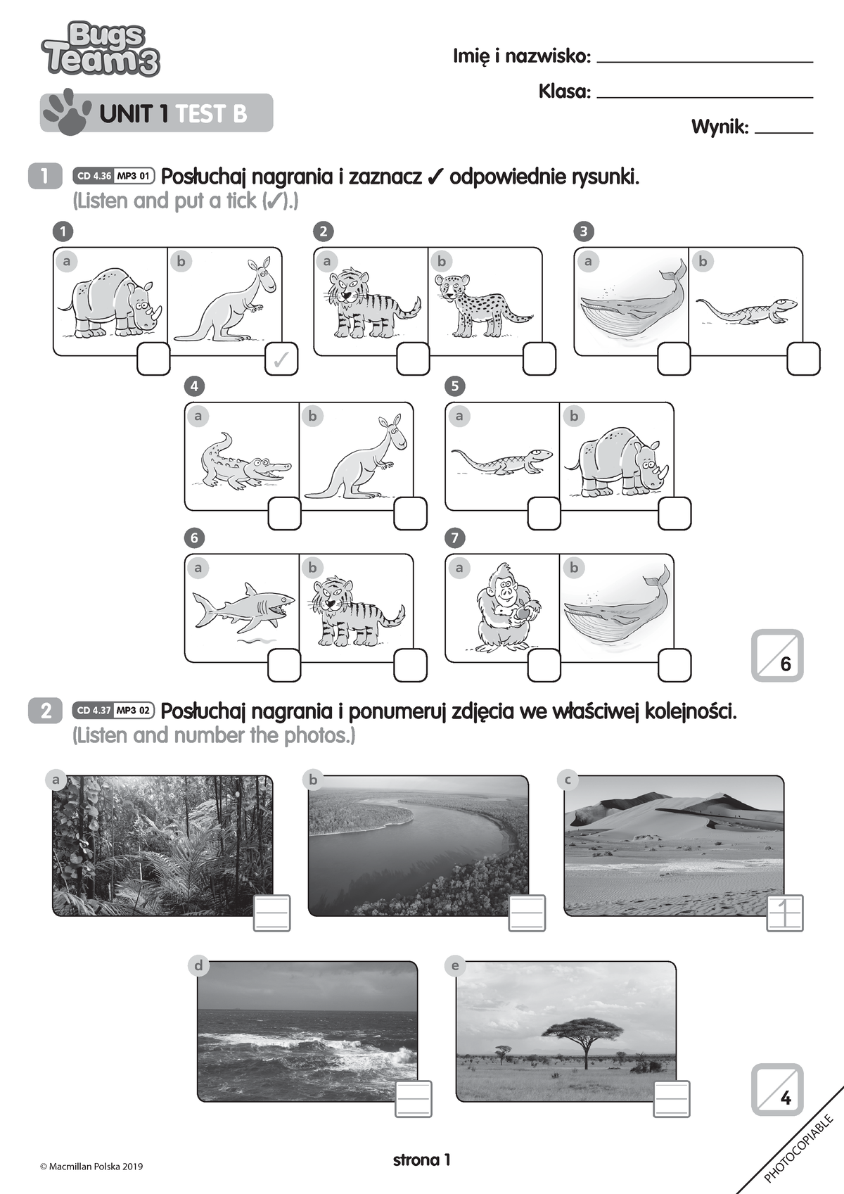Unit 1 Test B Bugs Team 3 - Dwdada - © Macmillan Polska 2019 Klasa ...