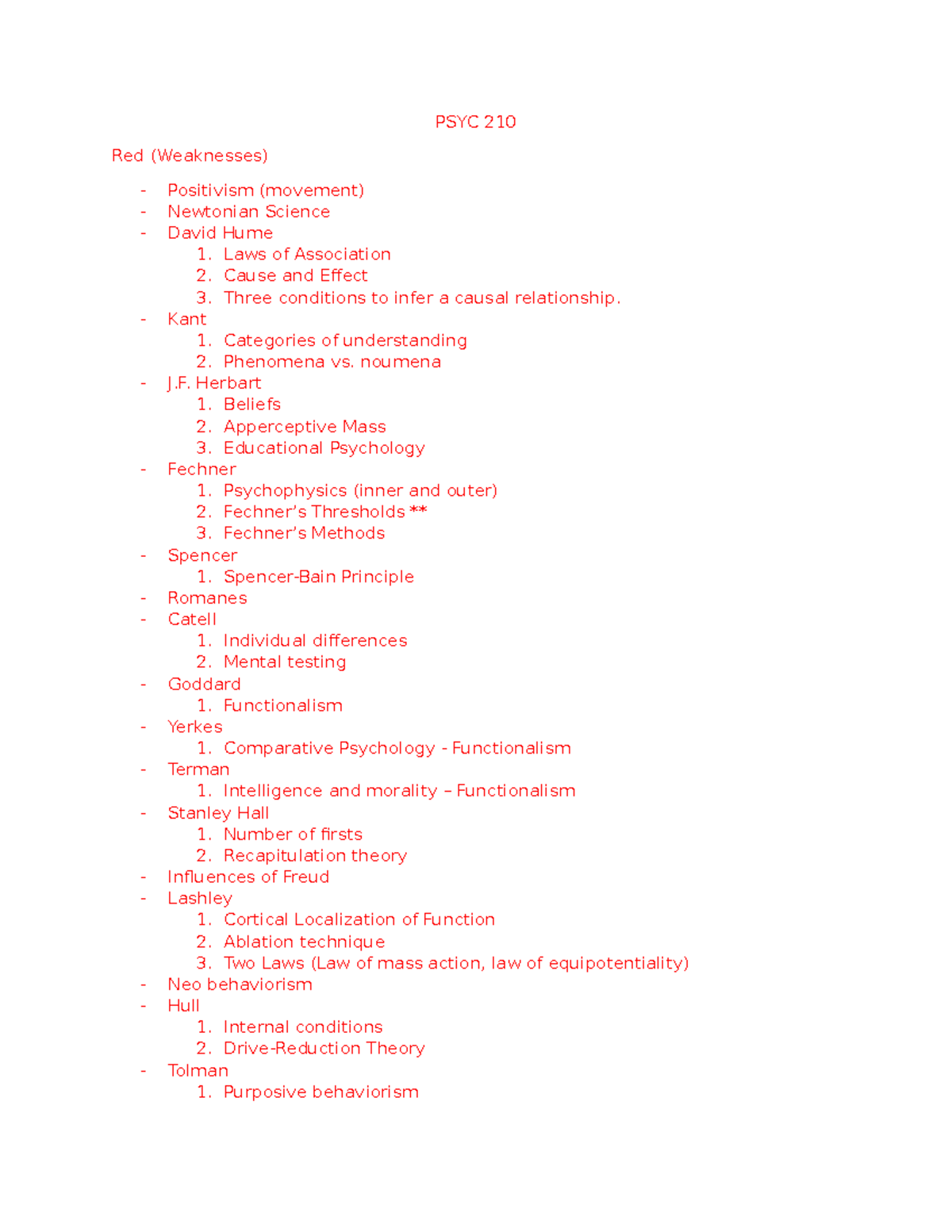 PSYC 210 Finals Study Guide - PSYC 210 Red (Weaknesses) - Positivism ...