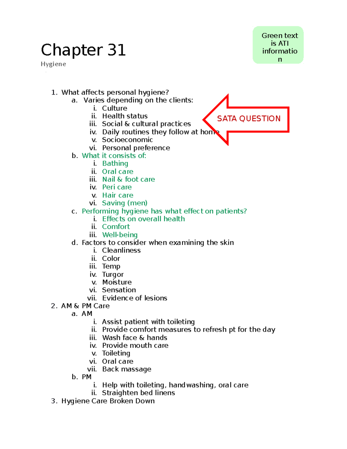 Exam 1 - Exam 1 Foundations - Chapter 31 Hygiene What Affects Personal ...