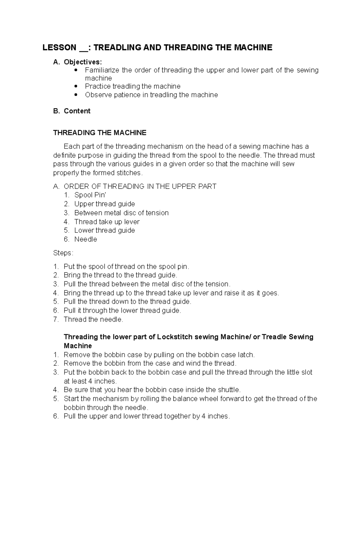 3. Threading THE Machine LESSON __ TREADLING AND THREADING THE