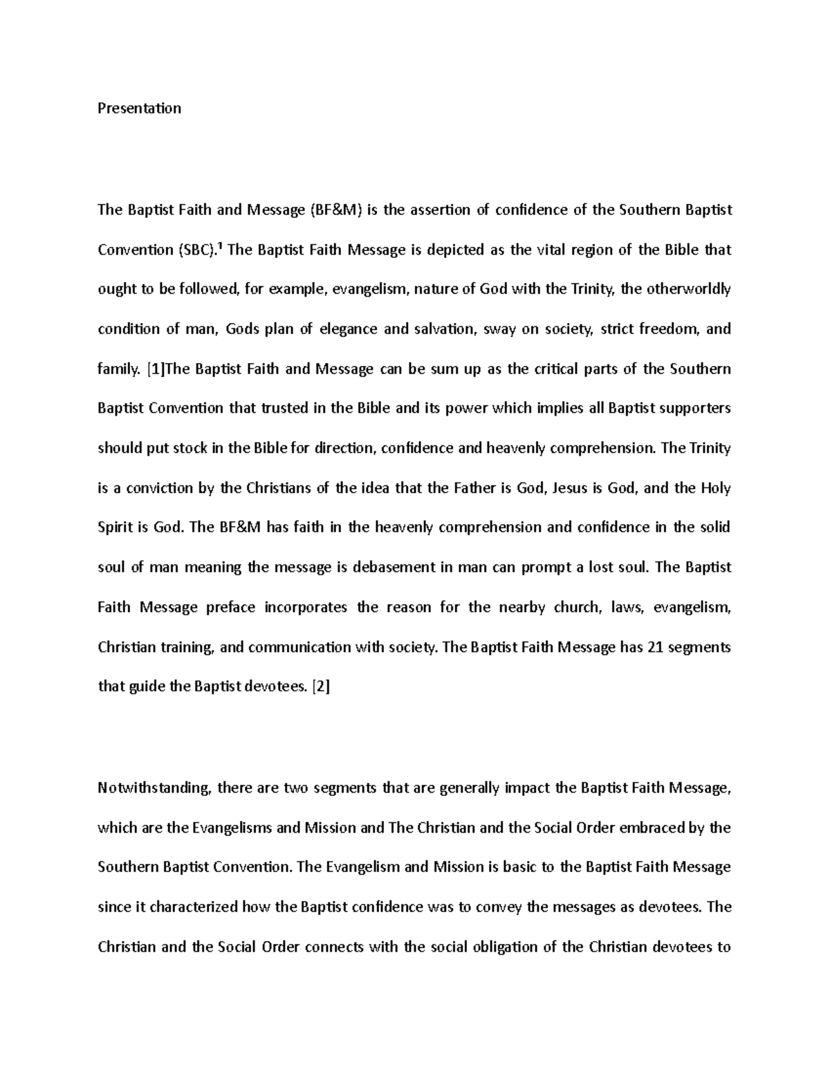 The Baptist Faith Message - Presentation The Baptist Faith and Message ...