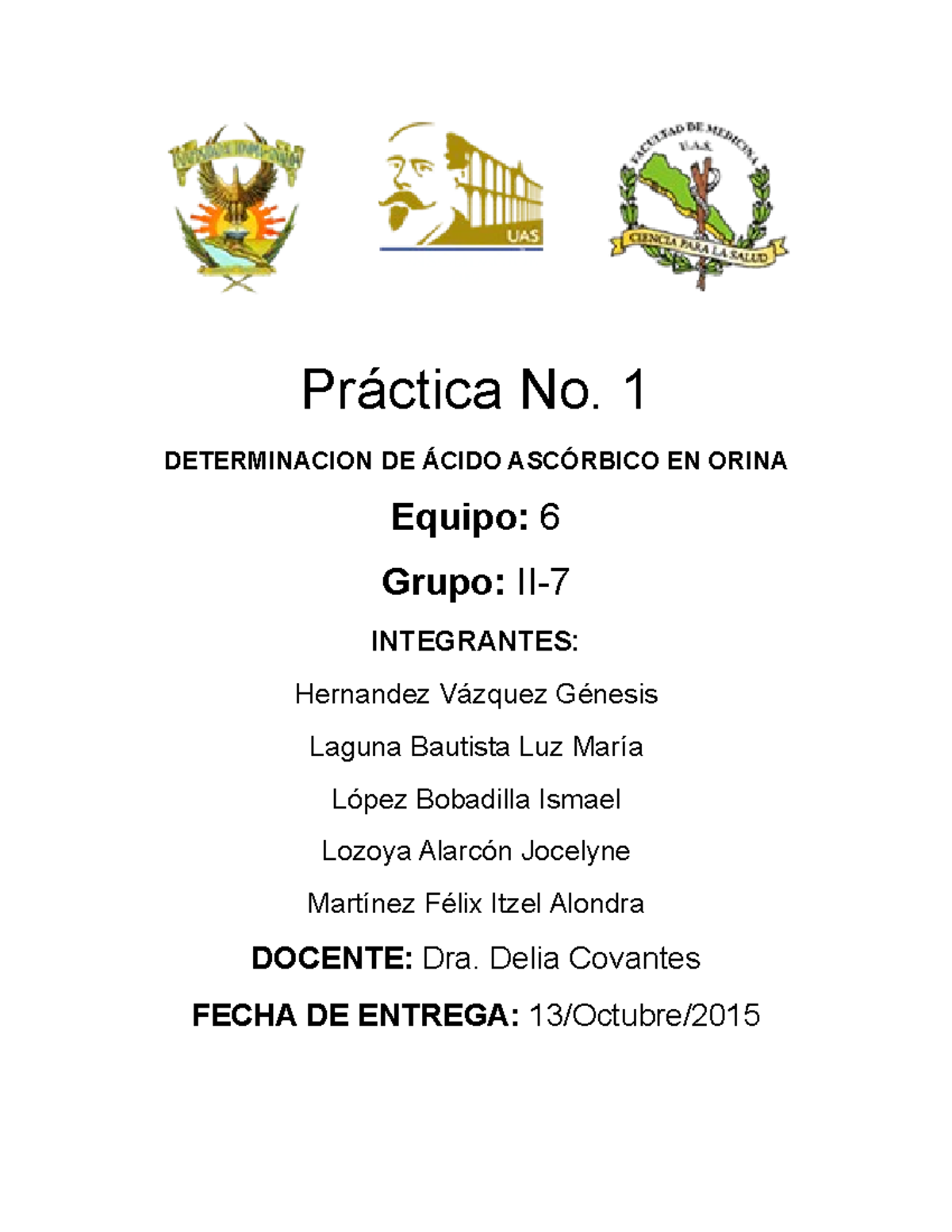 Determinación de ácido ascórbico en orina Práctica No. 1