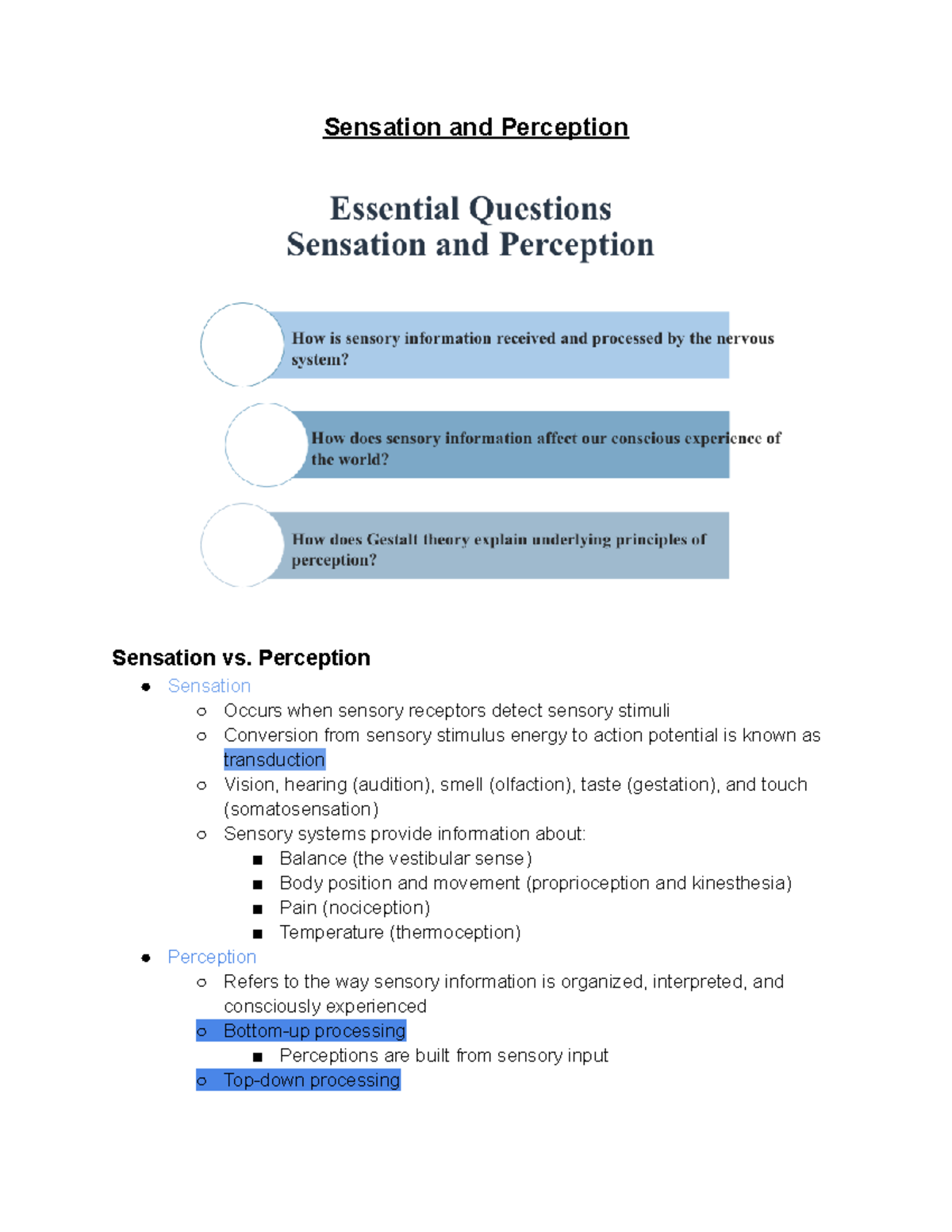 Chapter 5: Sensation And Perception (Psych) - Sensation And Perception ...