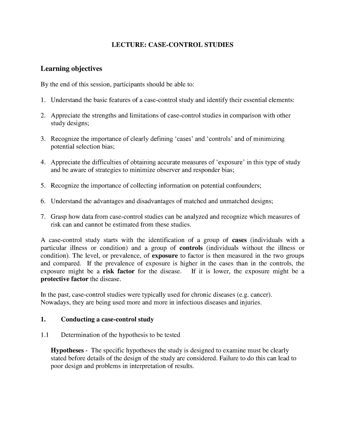 Case Control Studies Lecture Notes 03 LECTURE CASE CONTROL STUDIES 