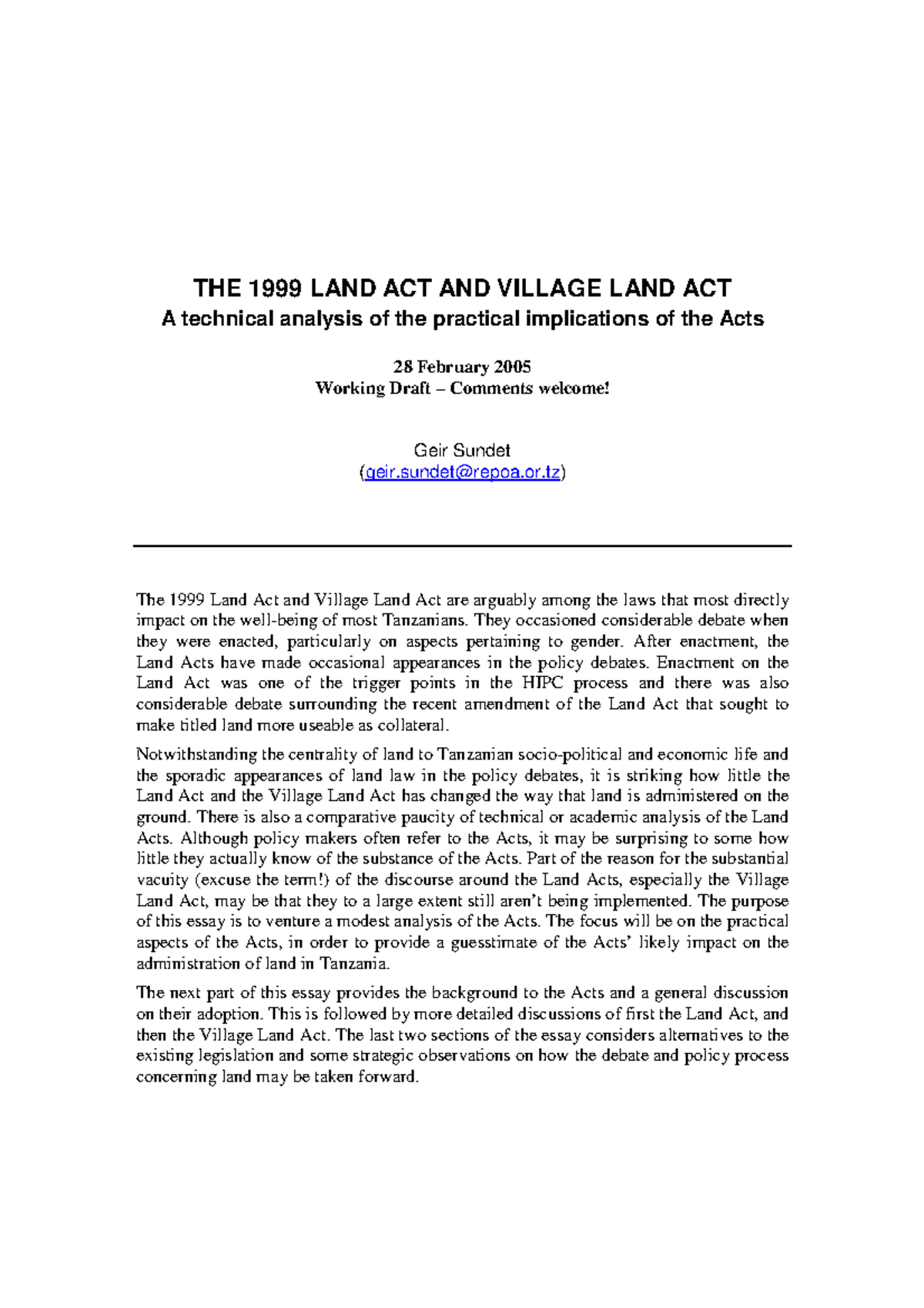 LAND AND Village LAND ACT A technical analysis of the practical