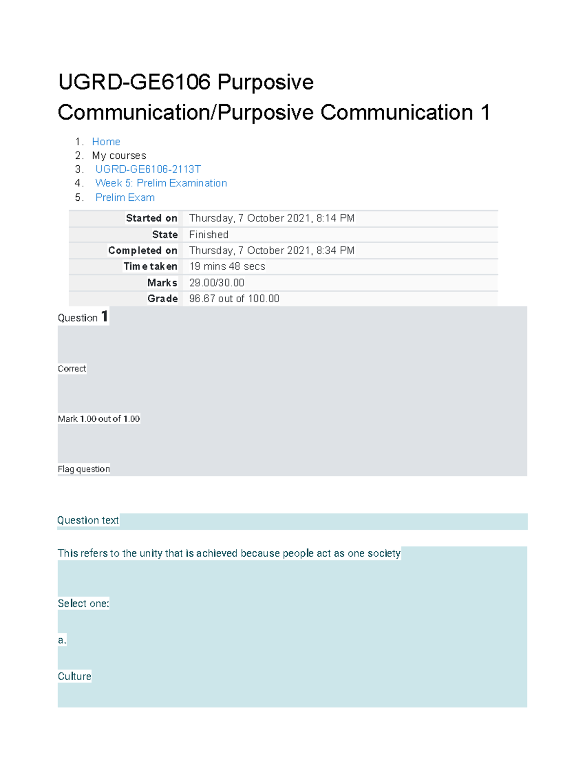 Purposive Communication - Prelim- Exam 2021 - UGRD-GE6106 Purposive ...