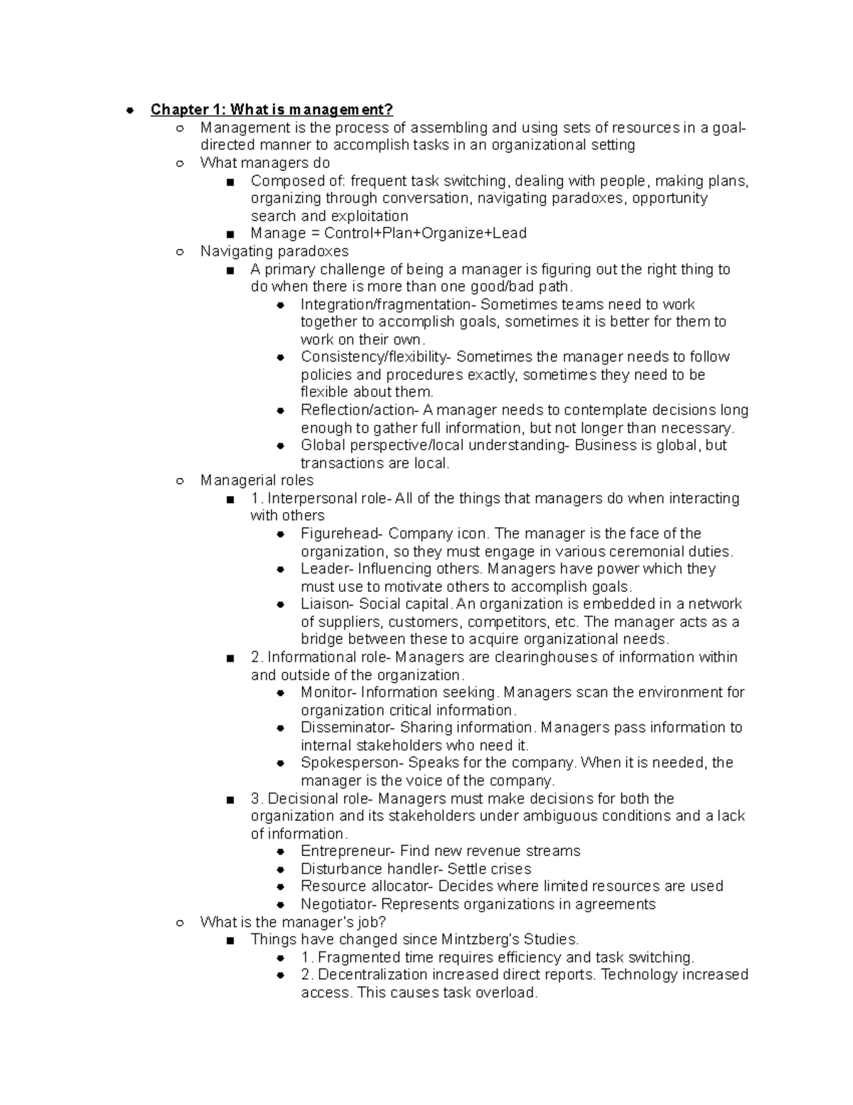 MGMT 371 Final - Chapter 1: What is management? Management is the ...