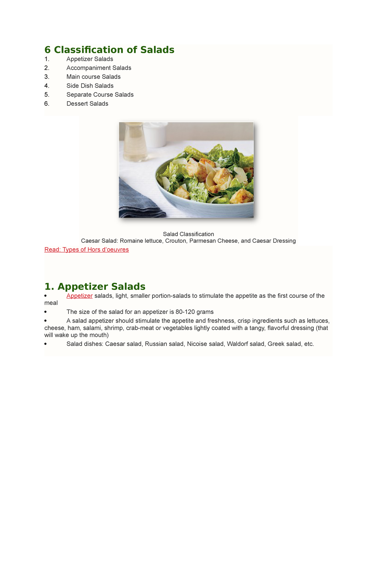 6 Classification of Salads and different table setup - 6 Classification ...