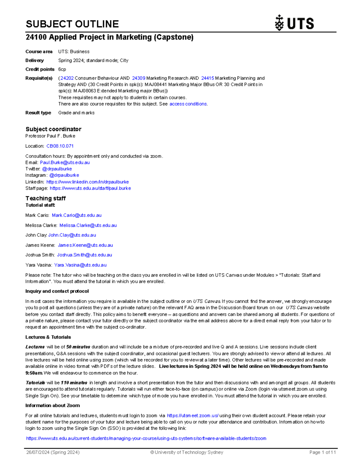 Subject outline - SUBJECT OUTLINE 24100 Applied Project in Marketing ...