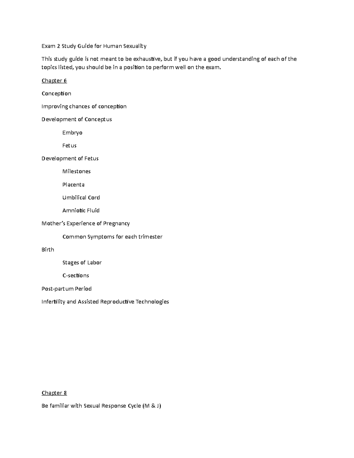 Exam 2 Study Guide for Human Sexuality - Exam 2 Study Guide for Human ...