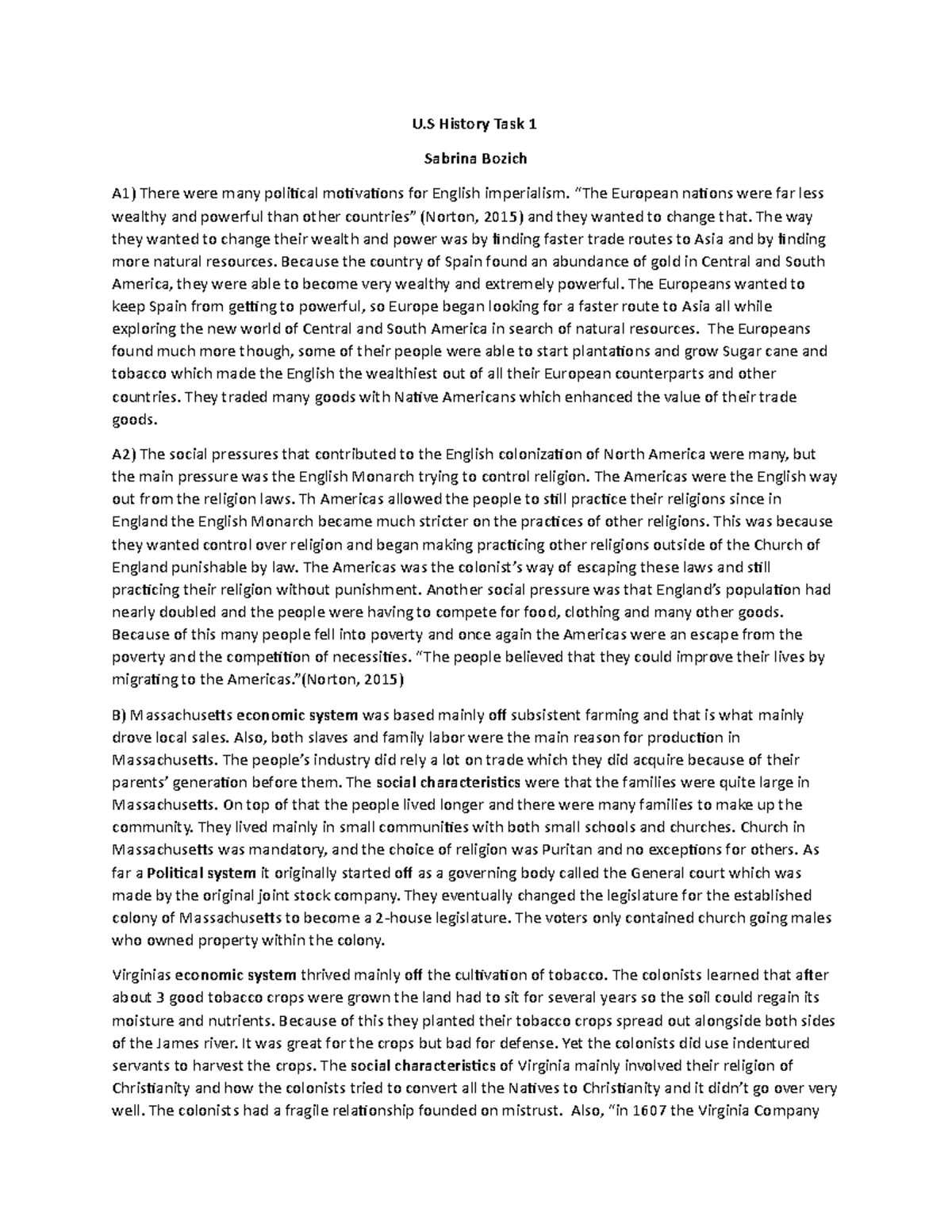 US History Task 1 - pass - U History Task 1 Sabrina Bozich A1) There ...