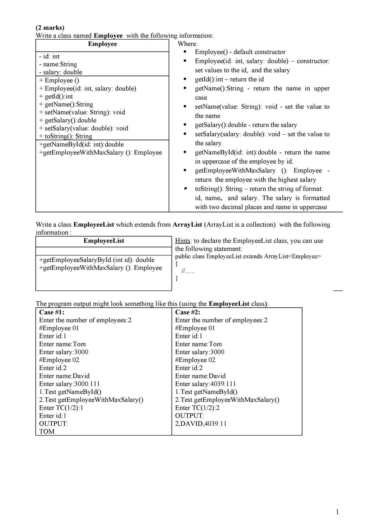 Q3 - đề Test - (2 Marks) Write A Class Named Employee With The 