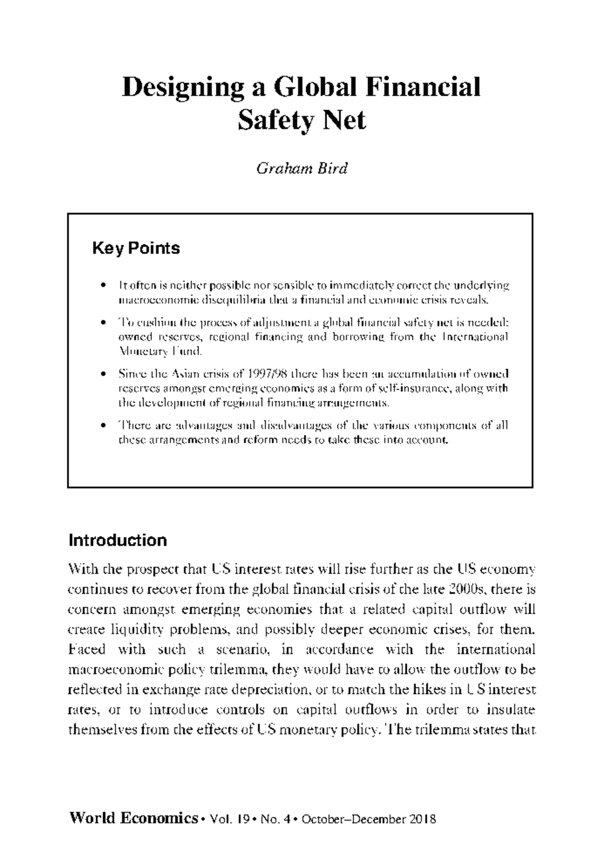 Designing a Global Financial Safety Net, World Economics - Designing a ...